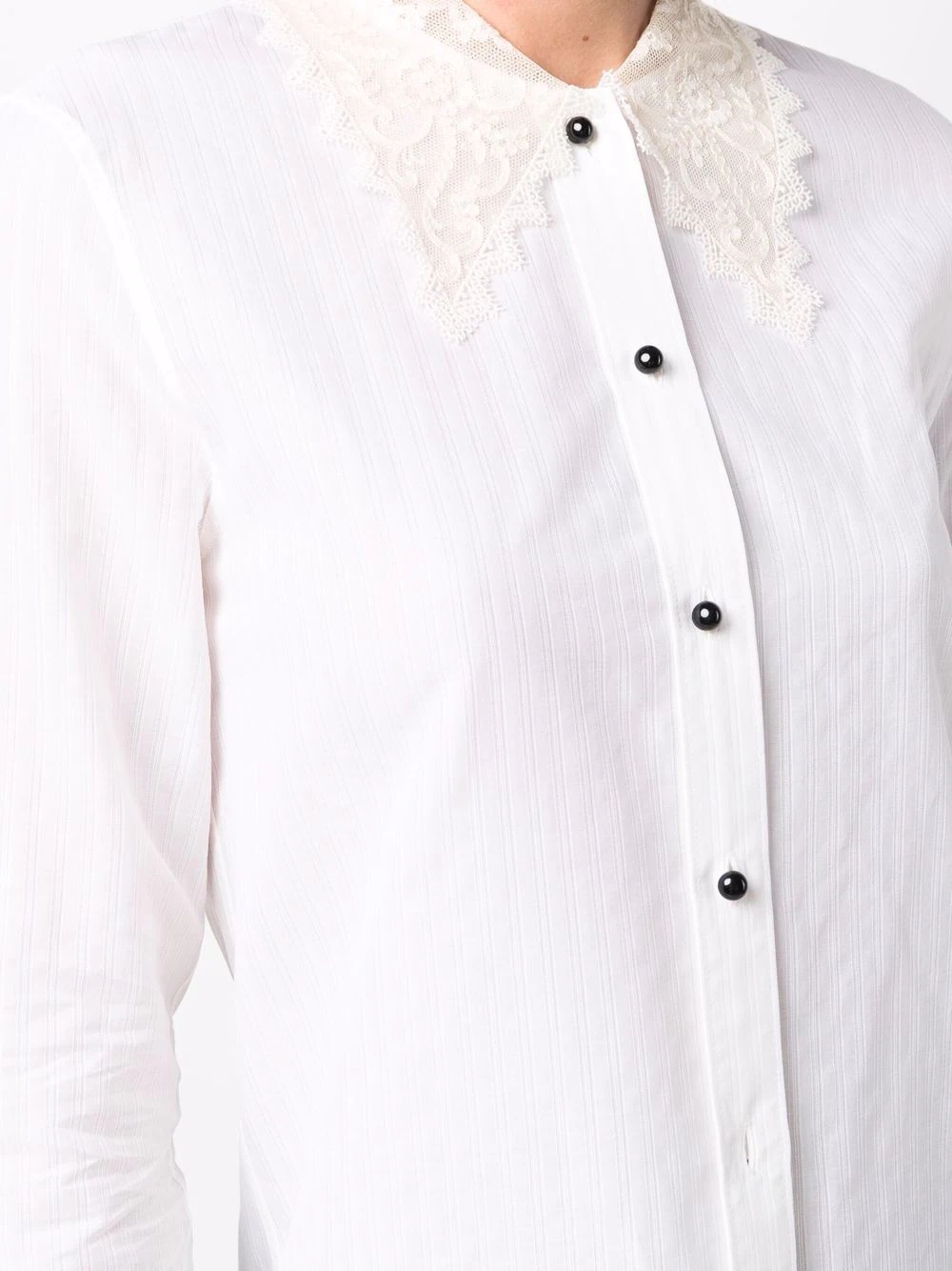 lace-trim striped shirt - 5