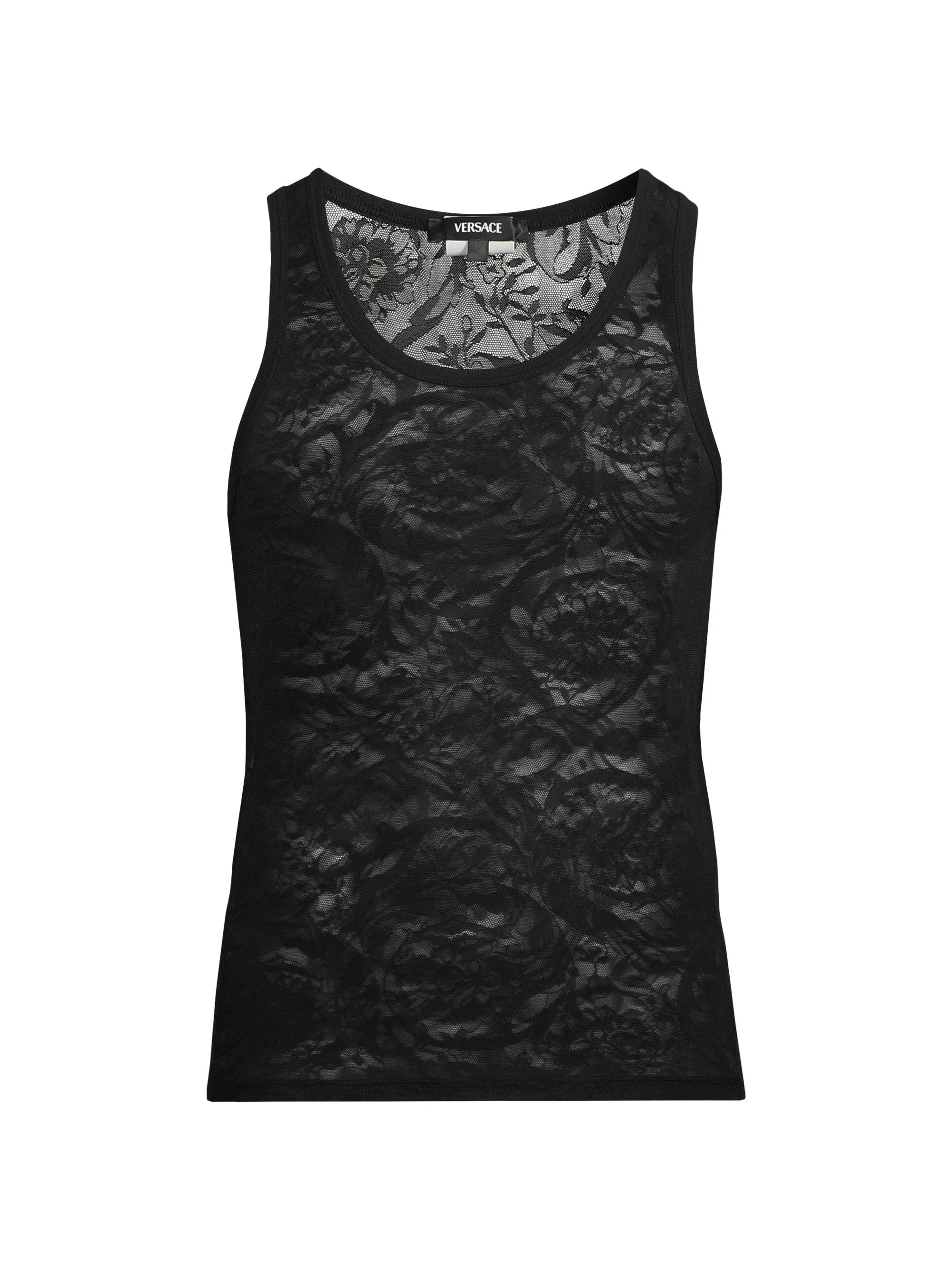 Men's Barocco Sheer Lace Tank - Black - 1