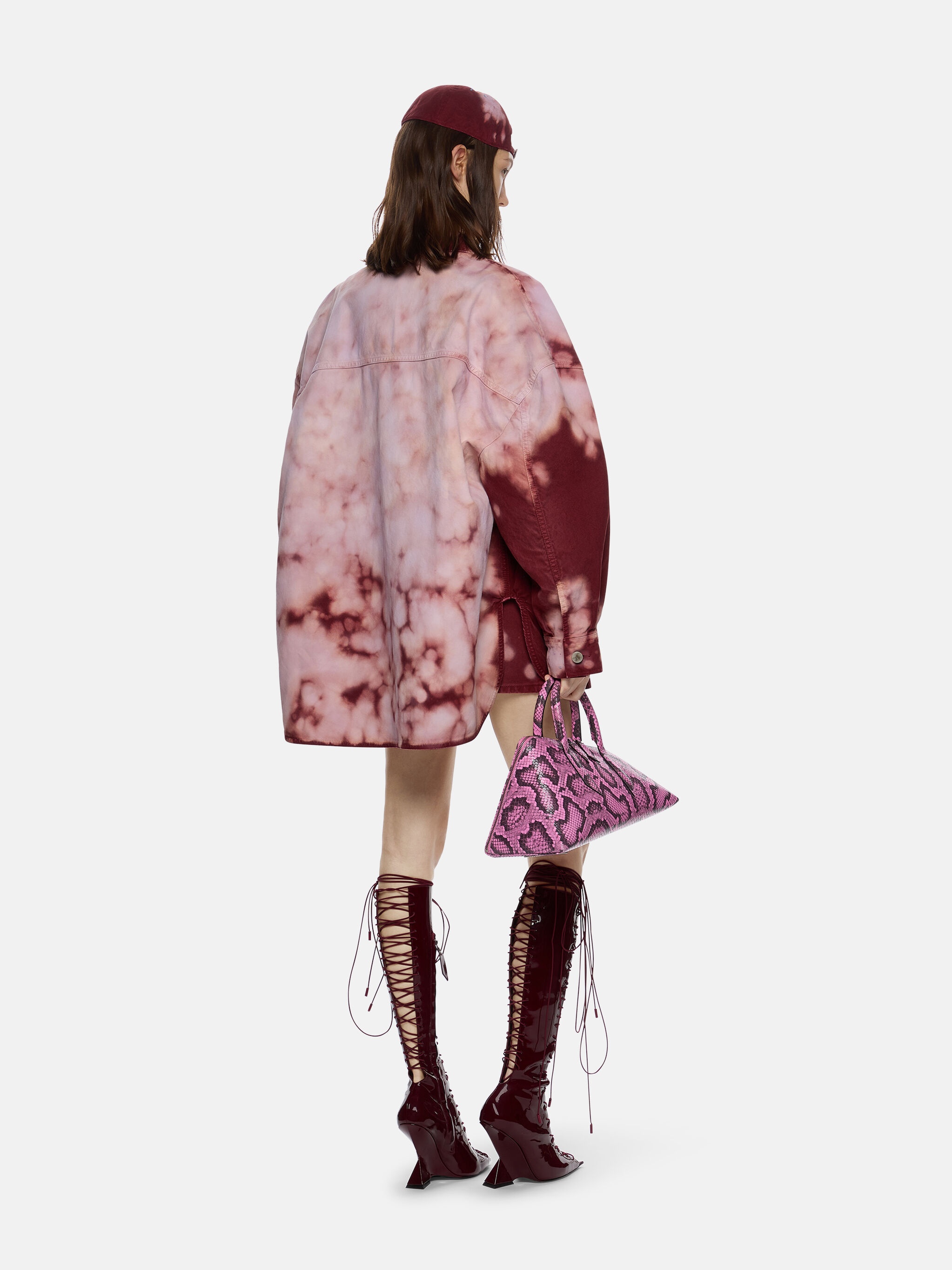 ''ELAINE'' PINK AND BORDEAUX SHORT COAT - 3