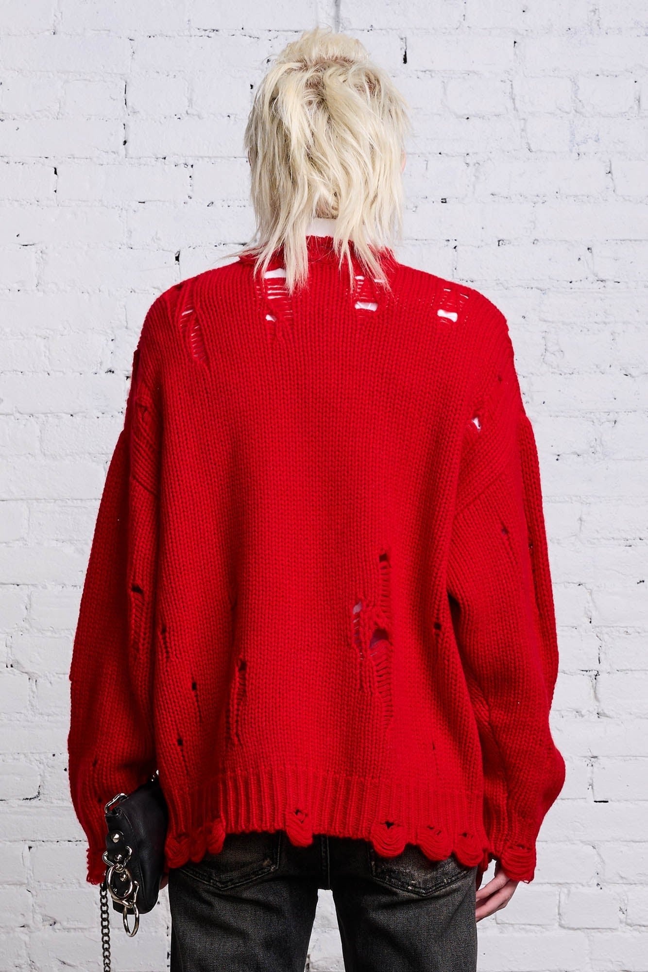 OVERSIZED DISTRESSED SWEATER - RED CASHMERE - 6