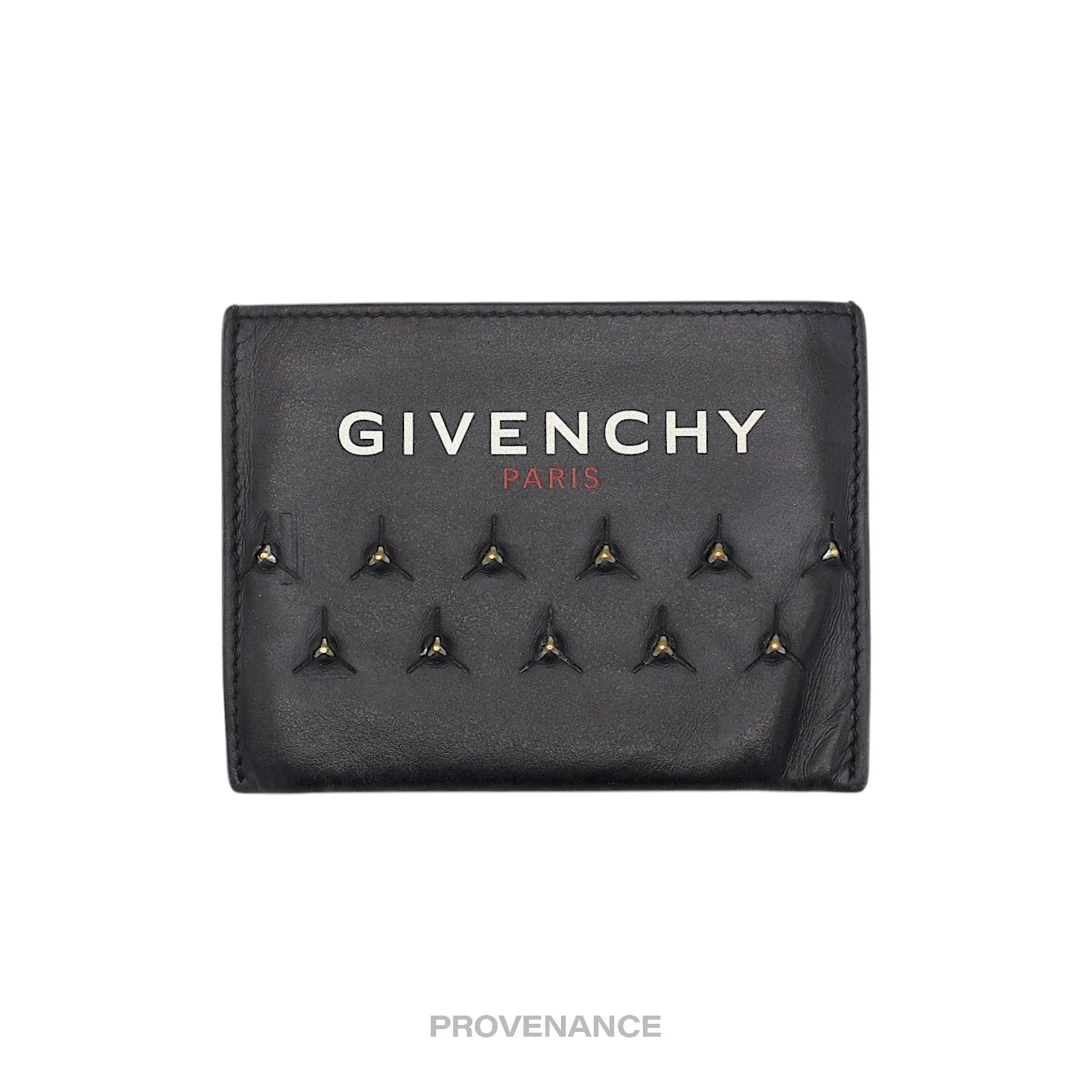 Givenchy Logo Card Wallet - Black Leather Metal Studs - 1
