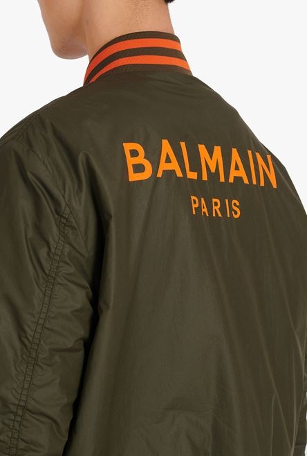 Khaki bomber jacket with orange Balmain logo - 9