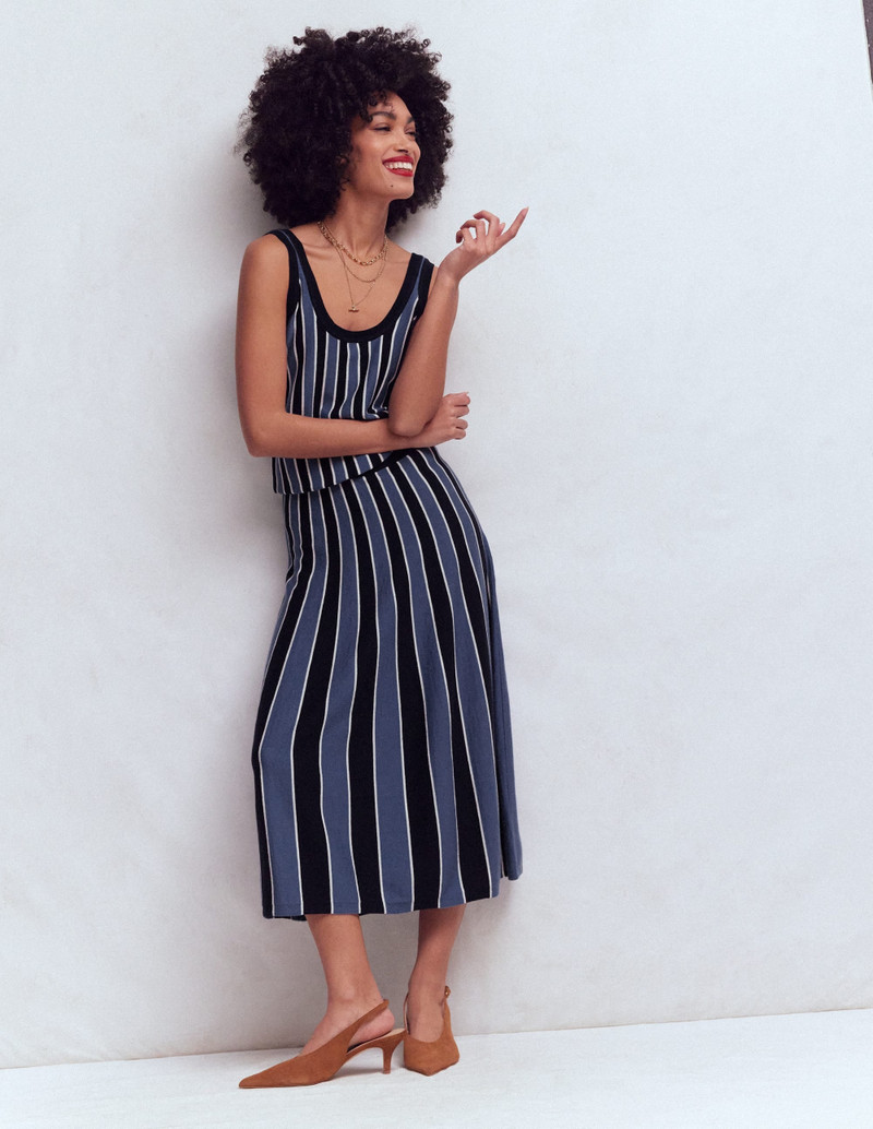 Liz Knitted Midi Skirt-True Navy Stripe - 1