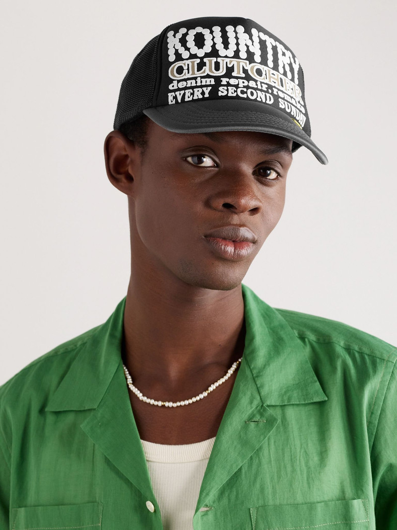 Kapital Kountry Pearl Clutcher Printed Canvas and Mesh Trucker Cap Black outlook