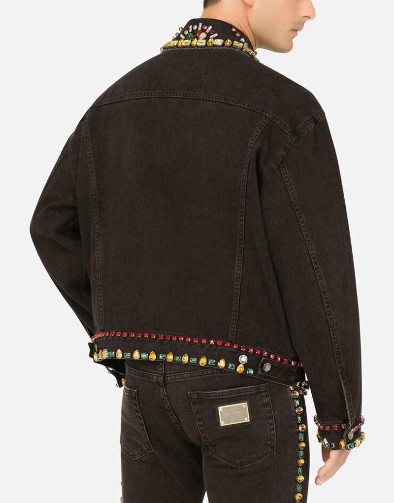 Black denim jacket with crystal embellishment 5