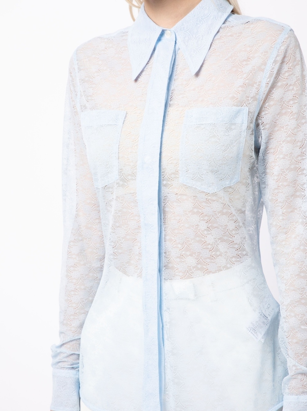 sheer-lace long-sleeved shirt - 5