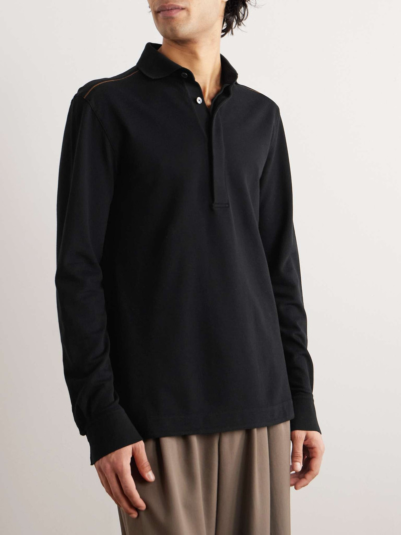 Leather-Trimmed Cotton-Piqué Polo Shirt 3