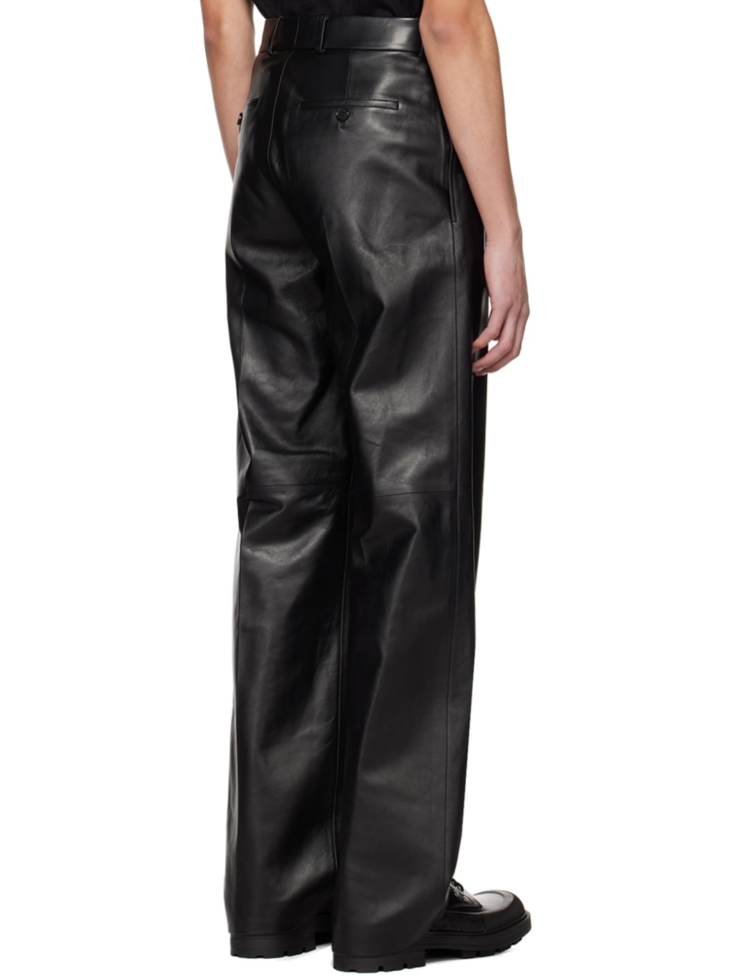 Black Grained Leather Pants - 3