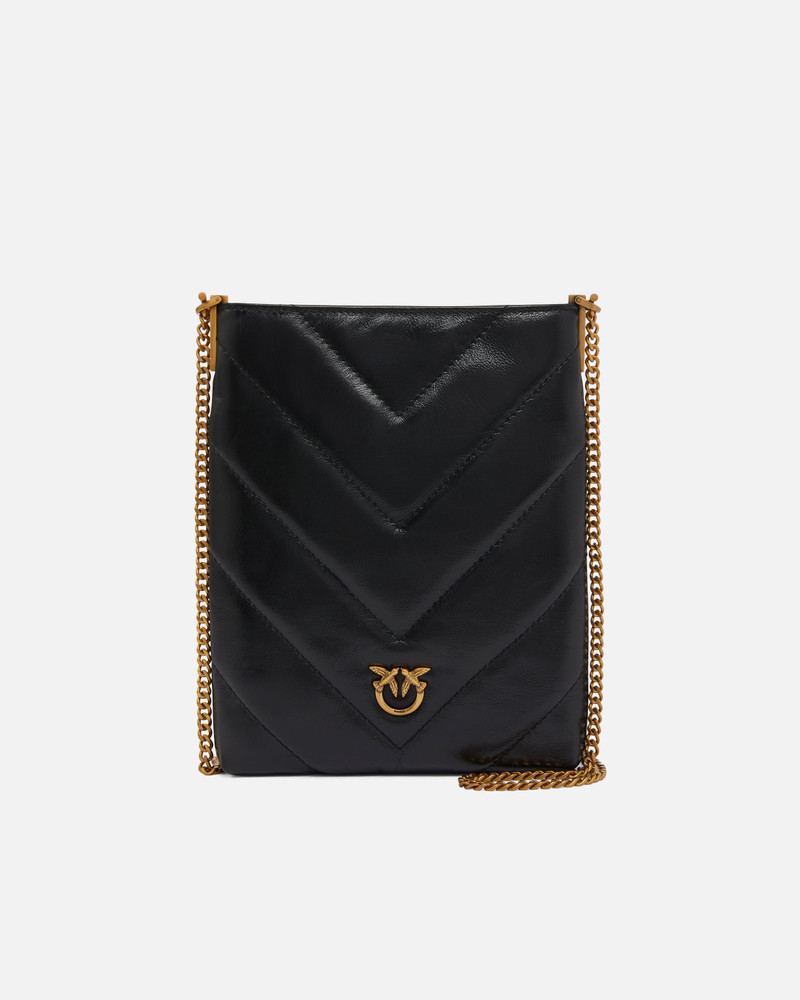 SMALL FLAT SHOULDER POUCH IN CHEVRON-PATTERNED LEATHER 1