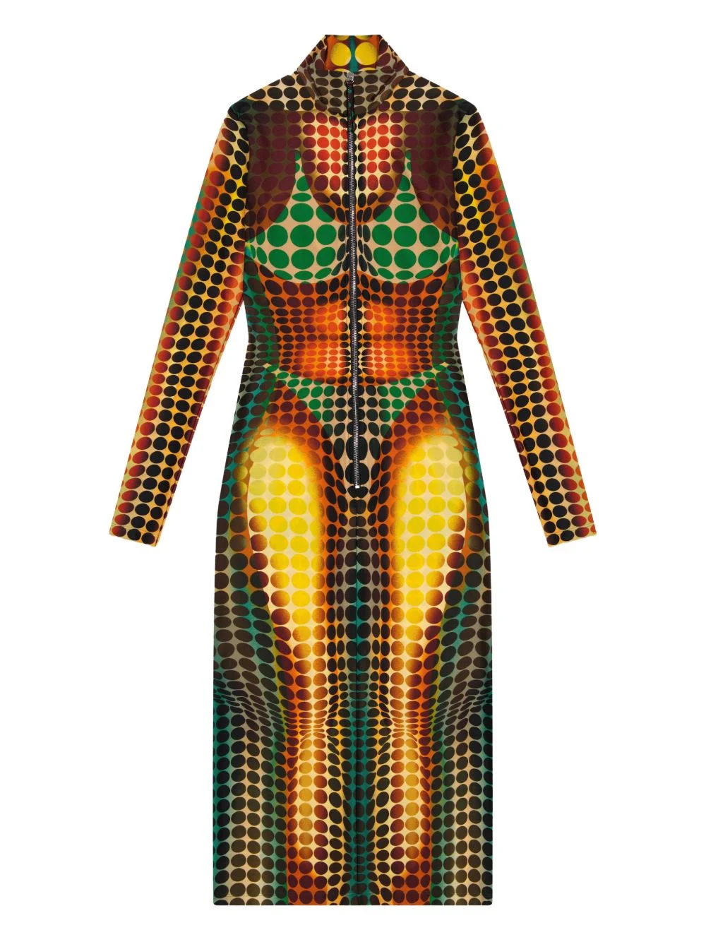 high-neck zip-up midi dress - 1