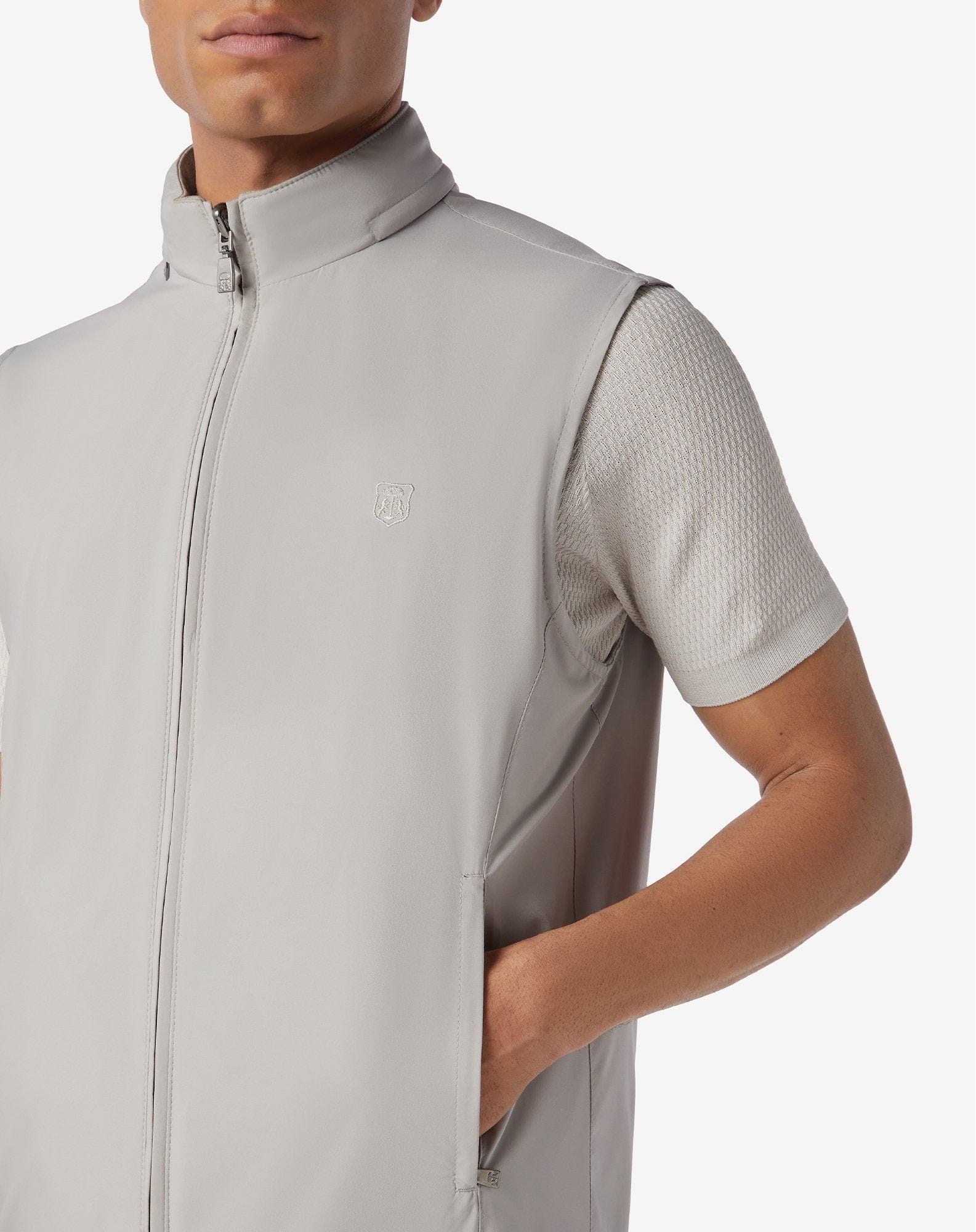 Beige reversible technical fabric waistcoat - 5