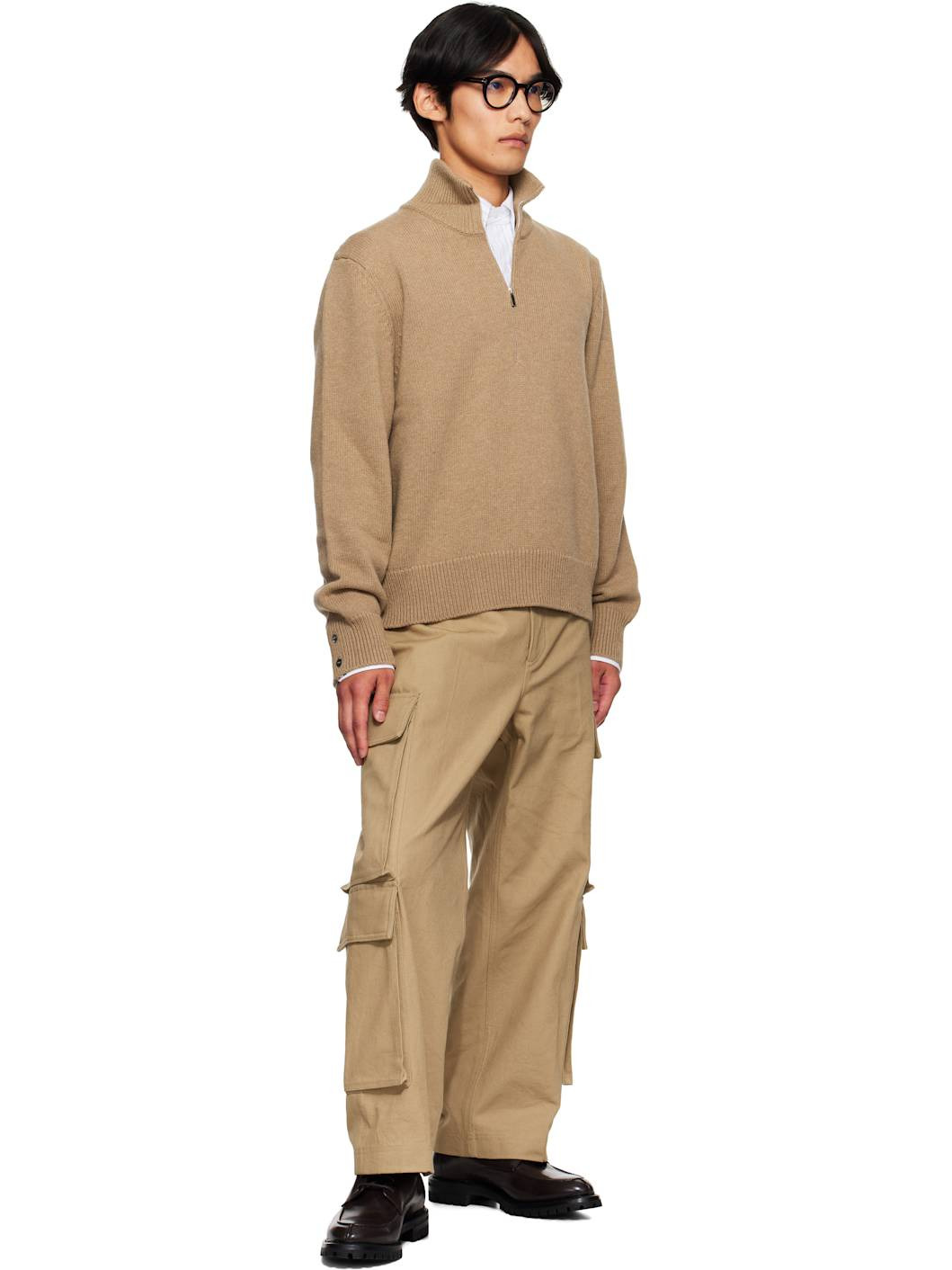 Beige Geese Intarsia Merino Wool Mock Neck Sweater - 4