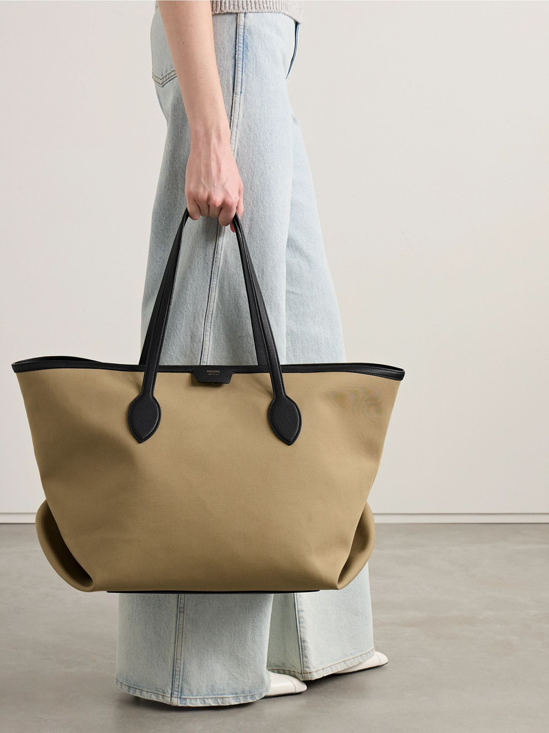 KHAITE Amalia textured leather-trimmed canvas tote Beige outlook