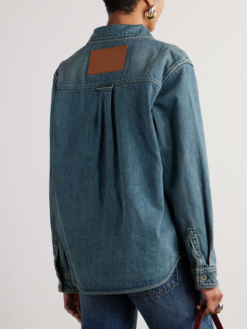 Leather-trimmed paneled denim shirt Blue 4
