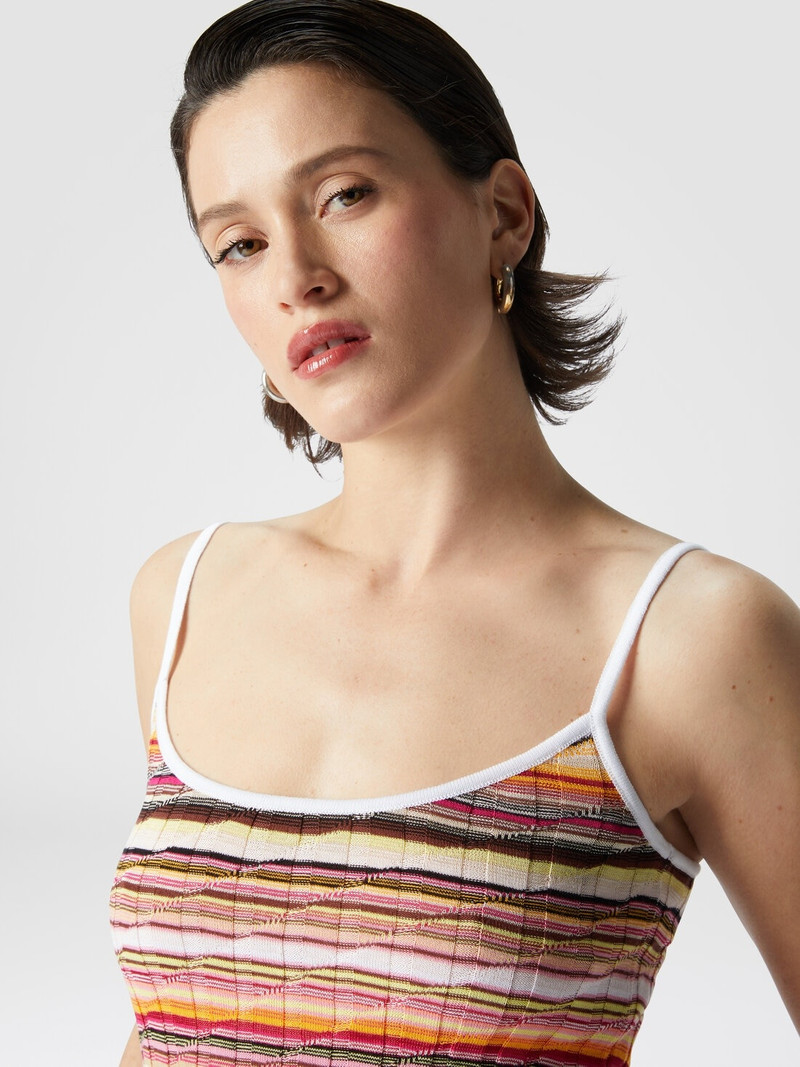Striped cotton and viscose ribbed tank top with contrasting trim 5