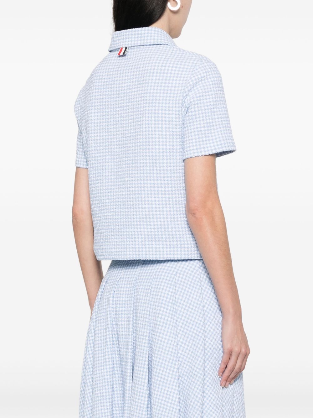 gingham-check tweed polo top - 4