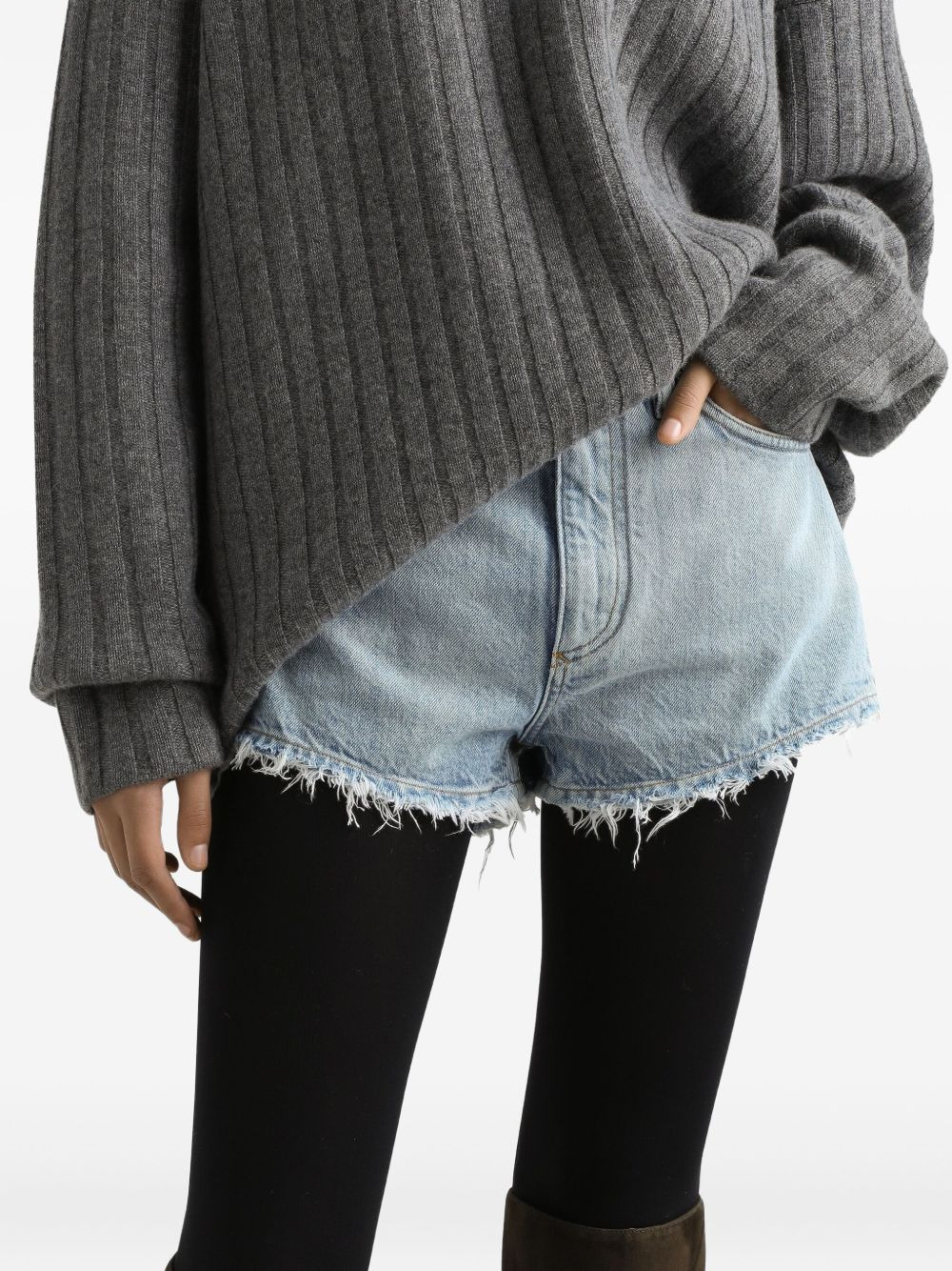 frayed denim shorts - 5