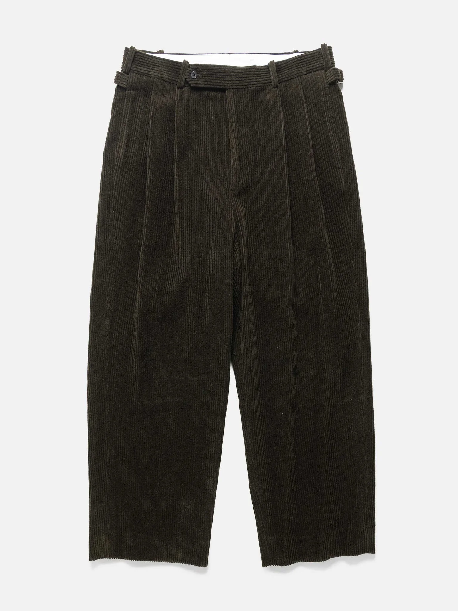 Wool Corduroy Wide Tapered Trousers Khaki - 1