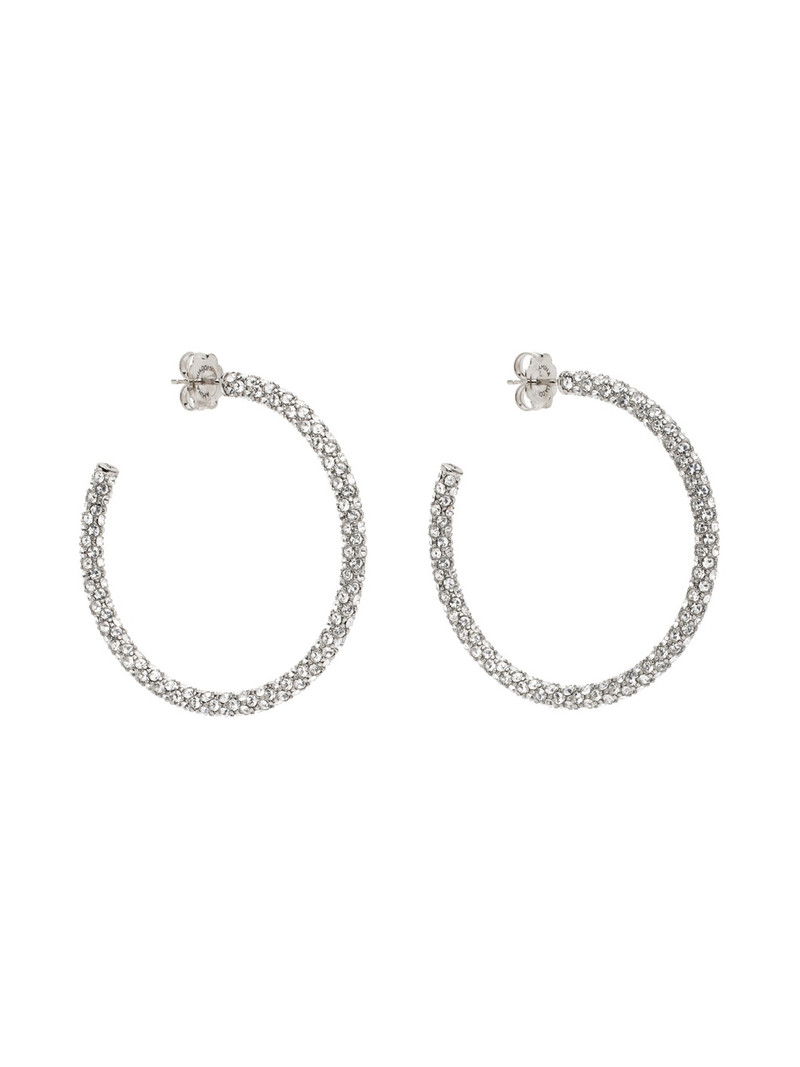 Amina Muaddi Silver & White Large Cameron Hoop Earrings outlook