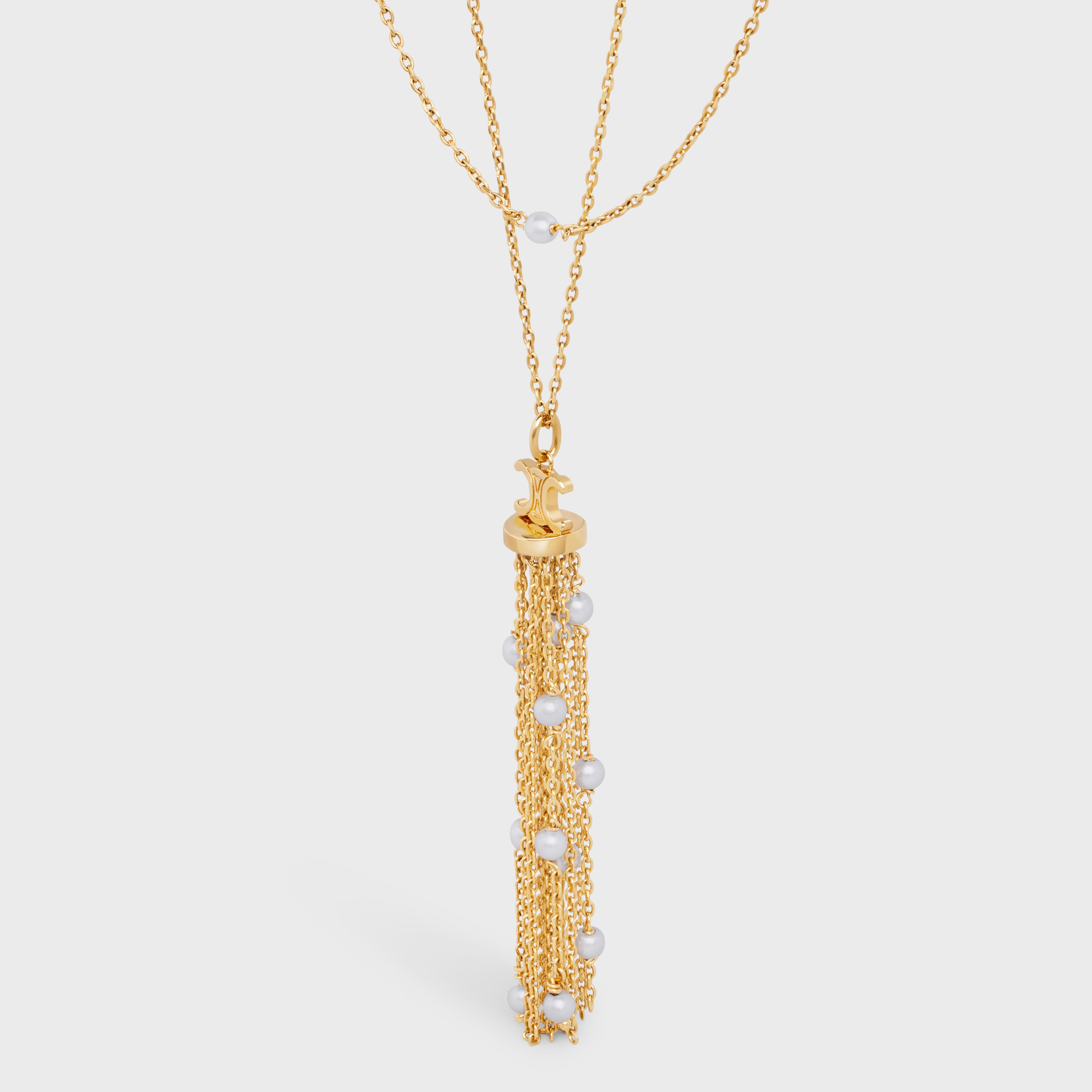Triomphe Pearl Sautoir in Brass with Gold Finish and Resin Pearls - 2