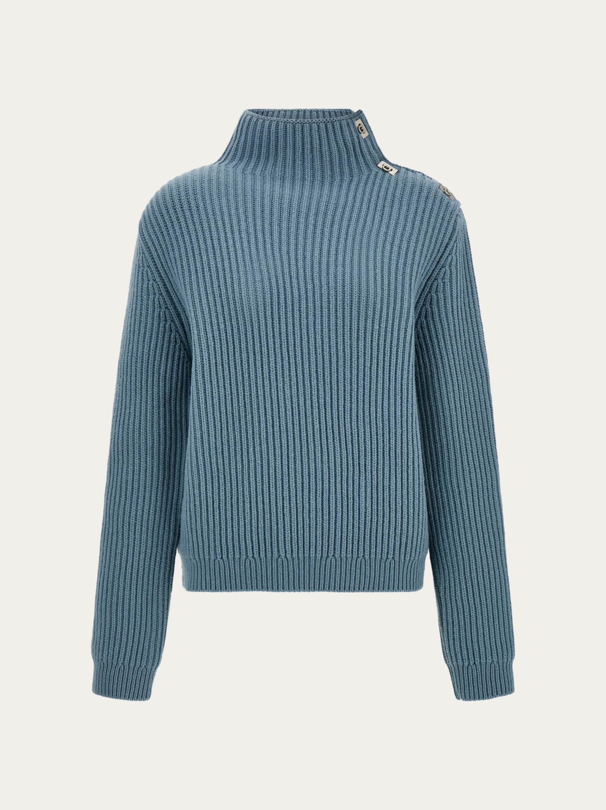 Knitted mock neck sweater with Gancini detail - 1
