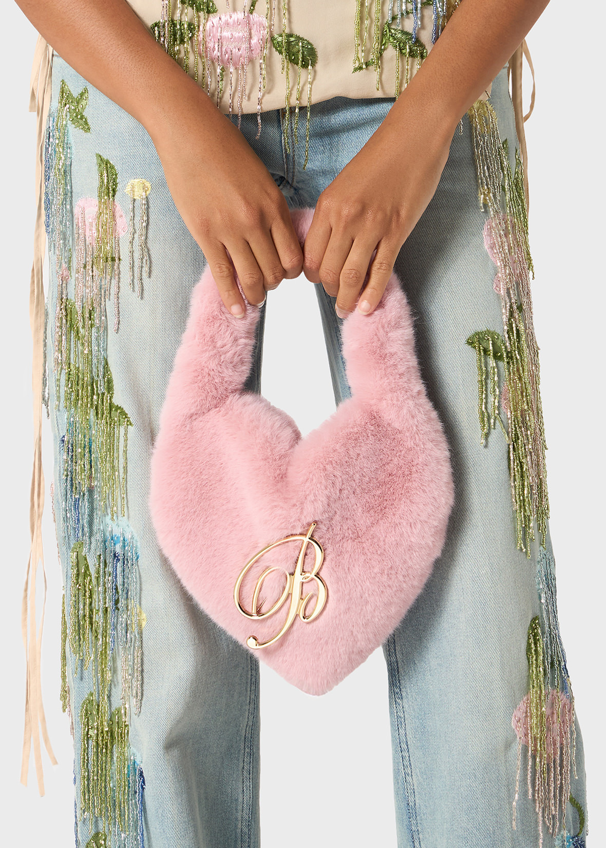 HEART BAG IN FAUX FUR WITH B MONOGRAM PIN - 5