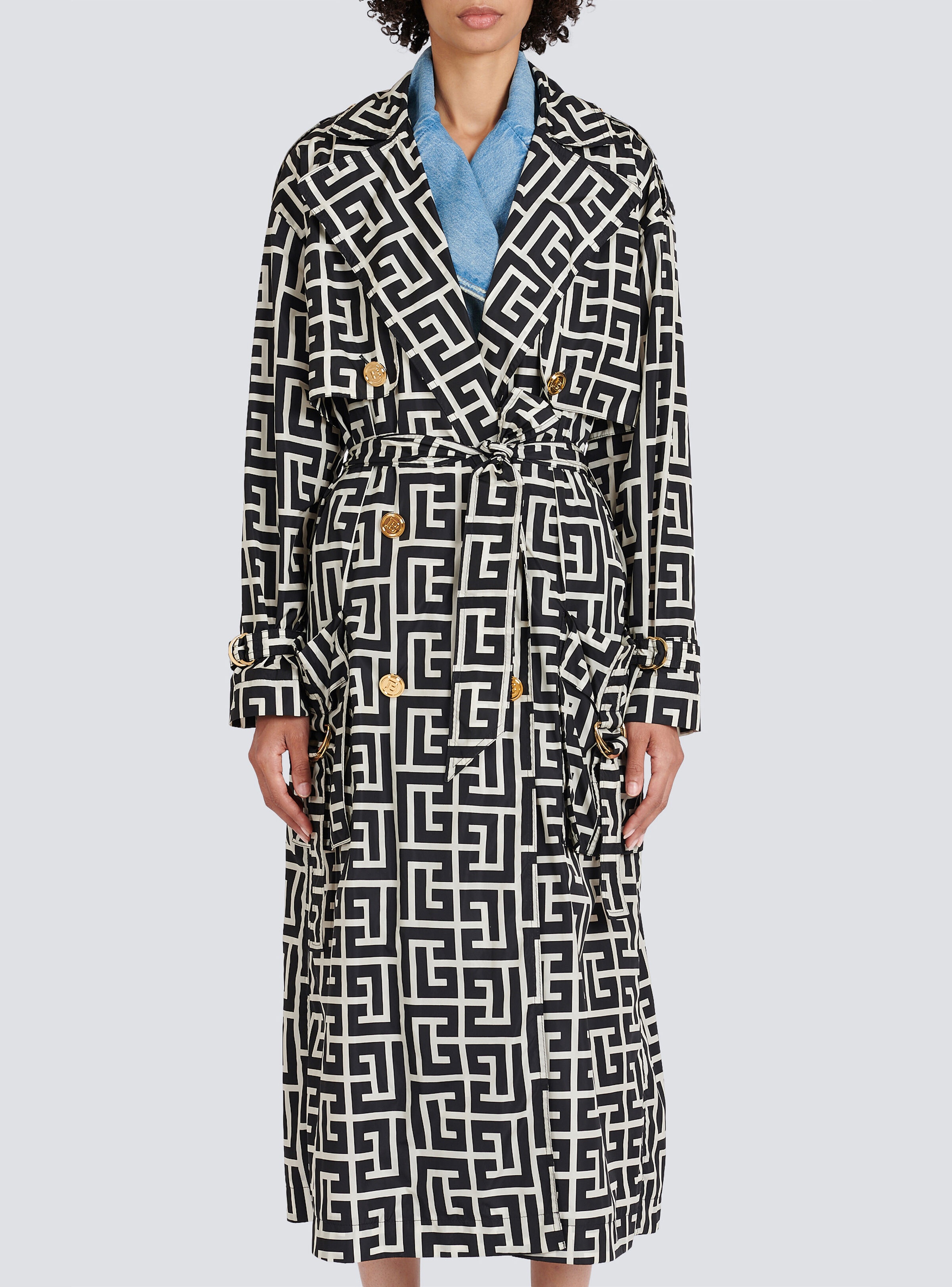 Balmain print monogram trench coat - 7