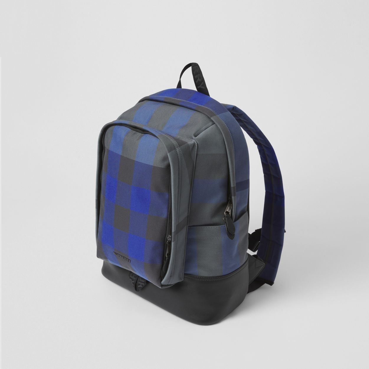 Large Check Cotton Canvas and Leather Backpack - 3