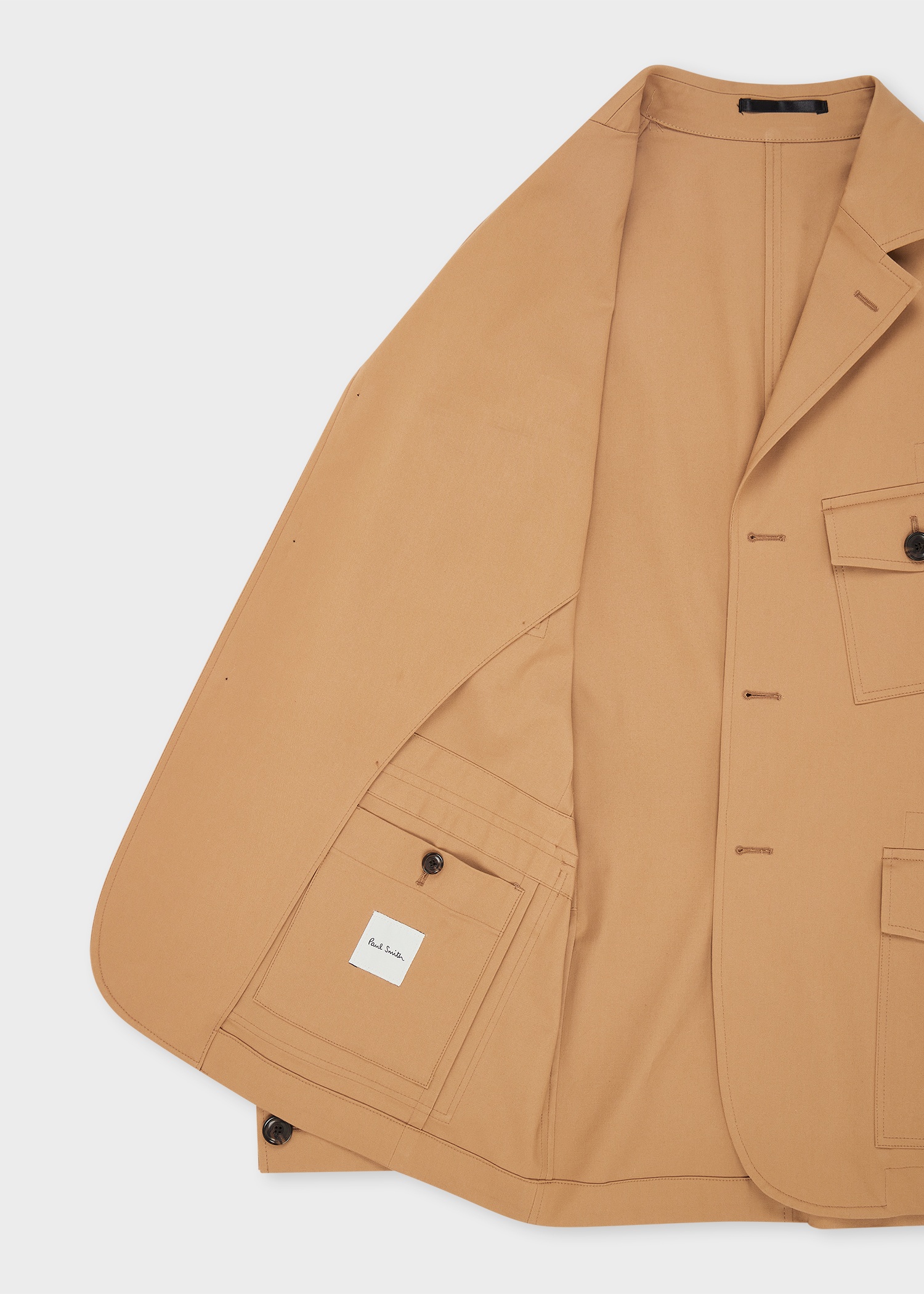 Tan Fine Cotton-Twill Four Pocket Blazer - 5