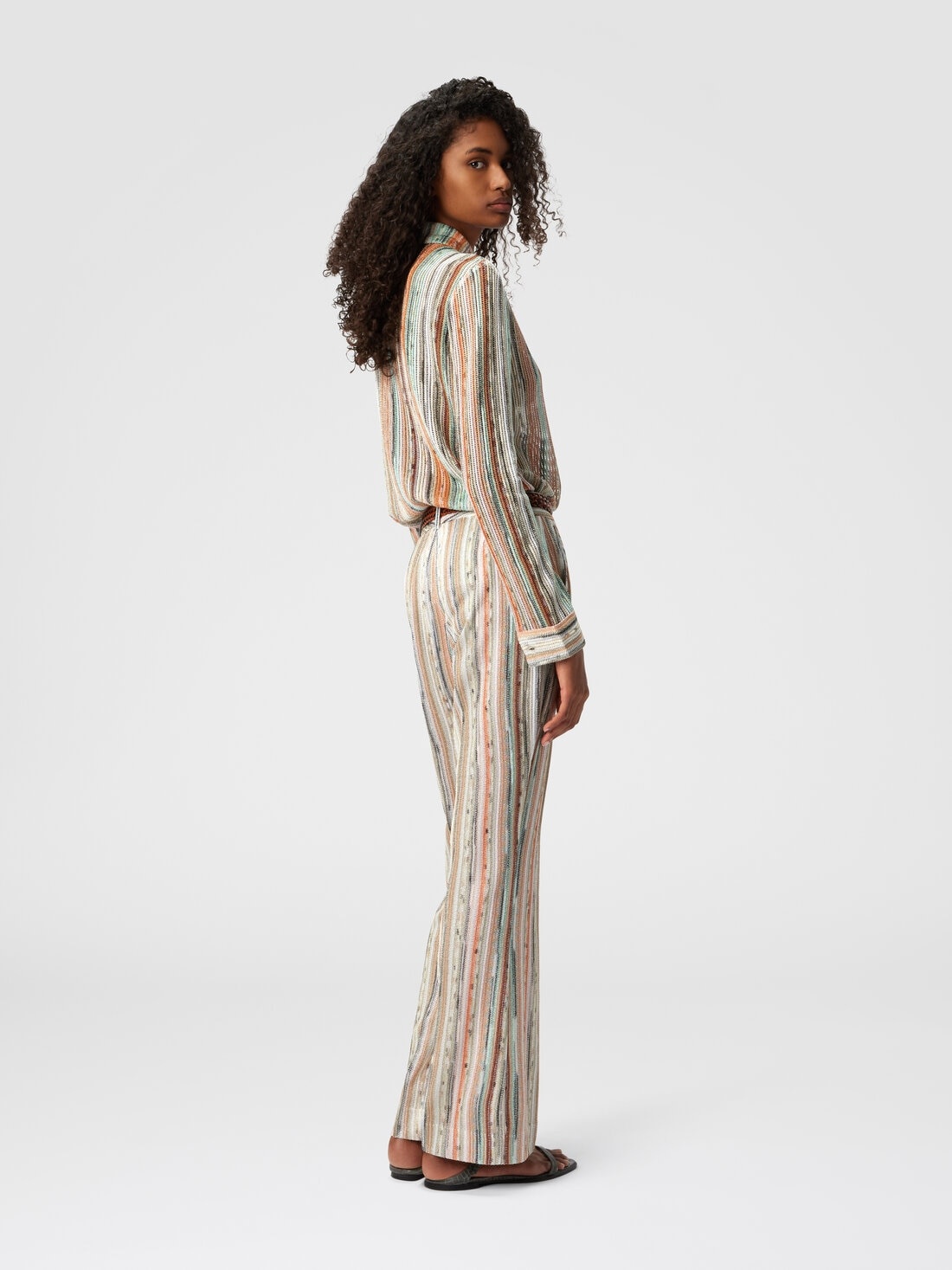 Classic trousers in striped lamé slub viscose with cropped hem - 3