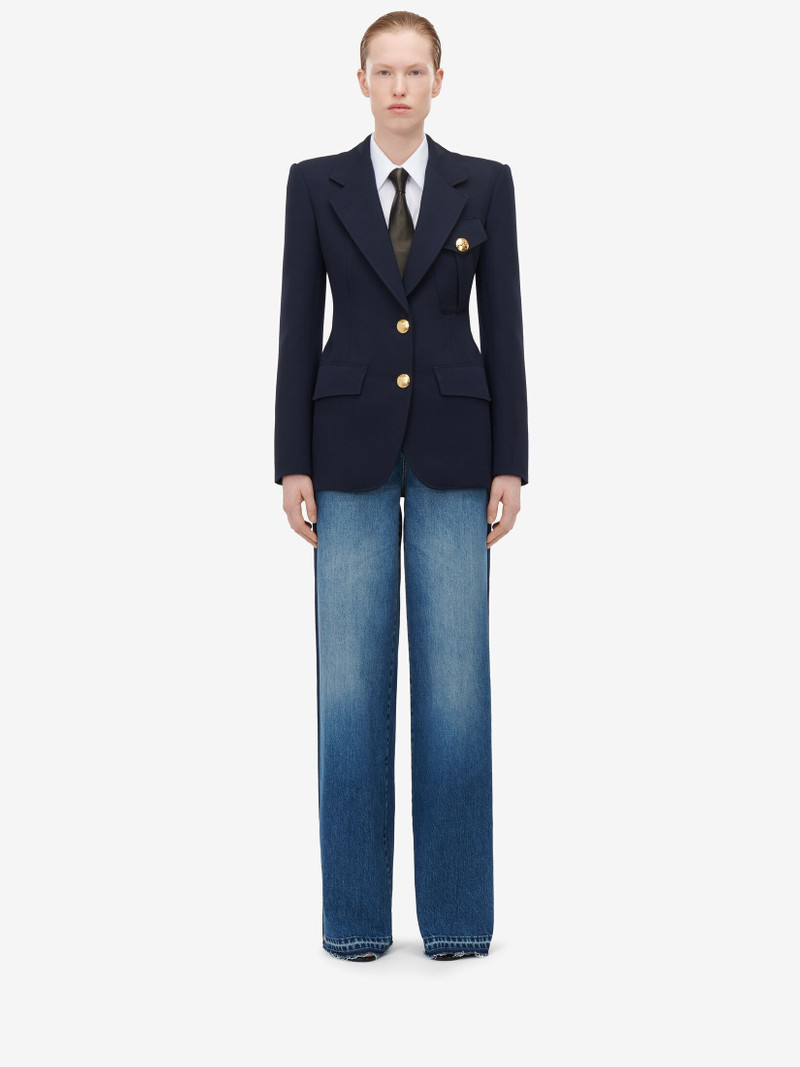 Alexander McQueen Women's High-waisted Wide Leg Jeans in Washed Blue outlook