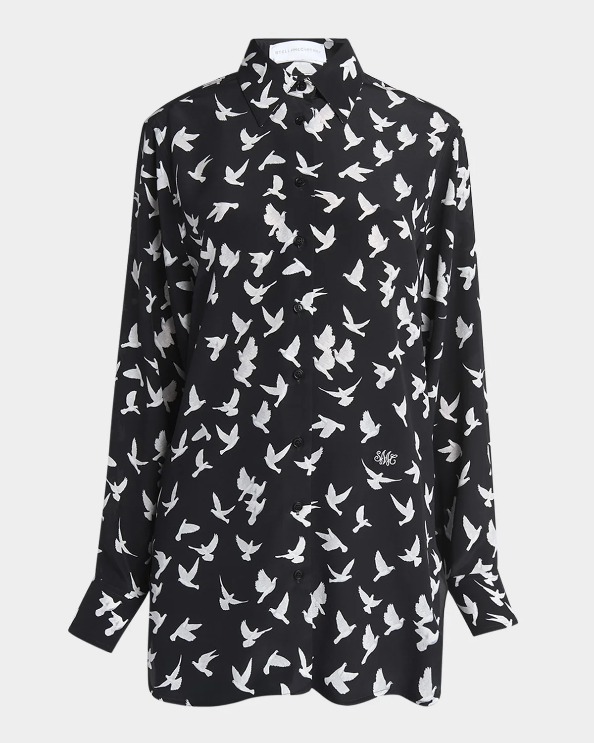 Flying Bird Silk Oversized Button-Down Shirt - 1