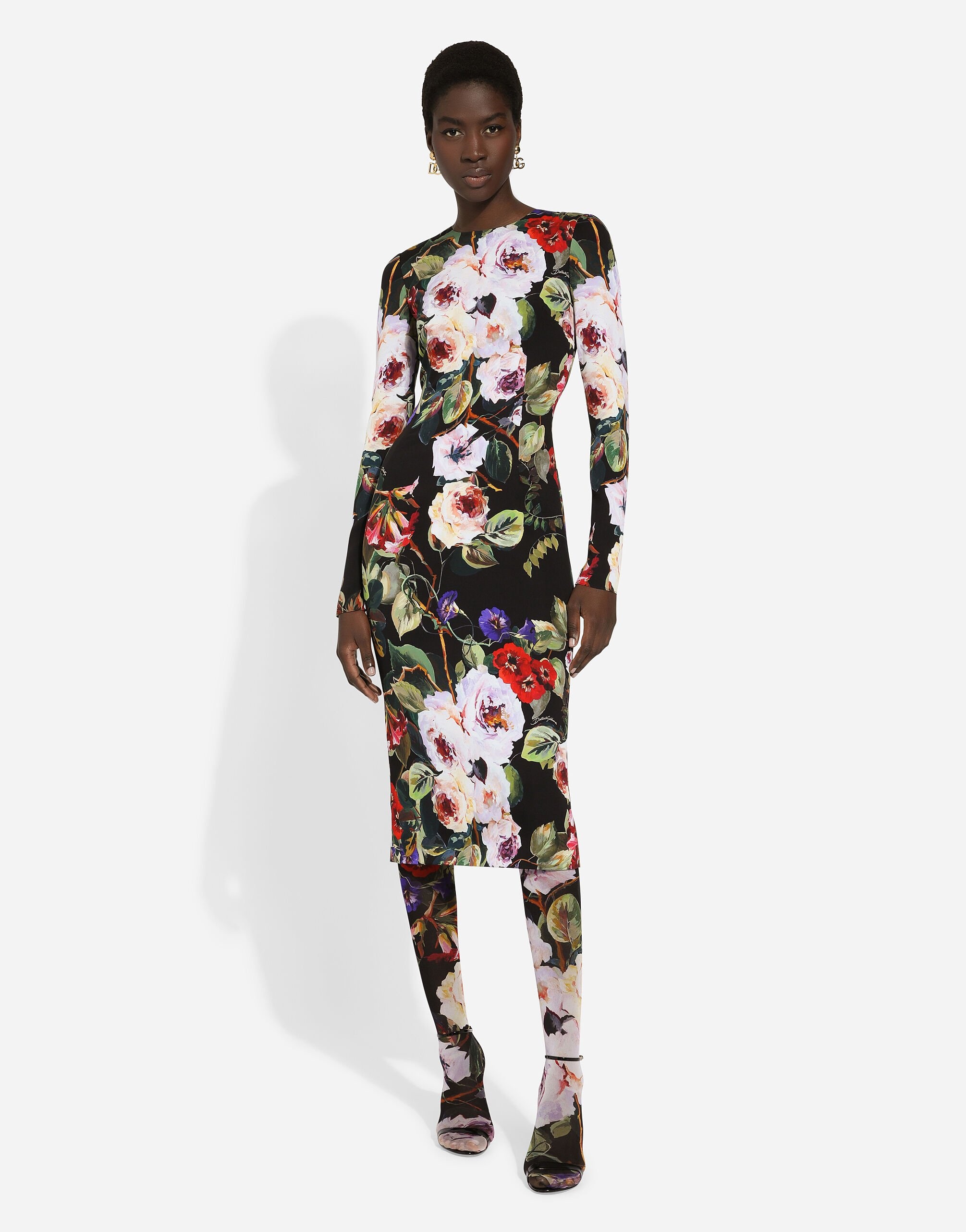 Charmeuse sheath dress with rose garden print - 2