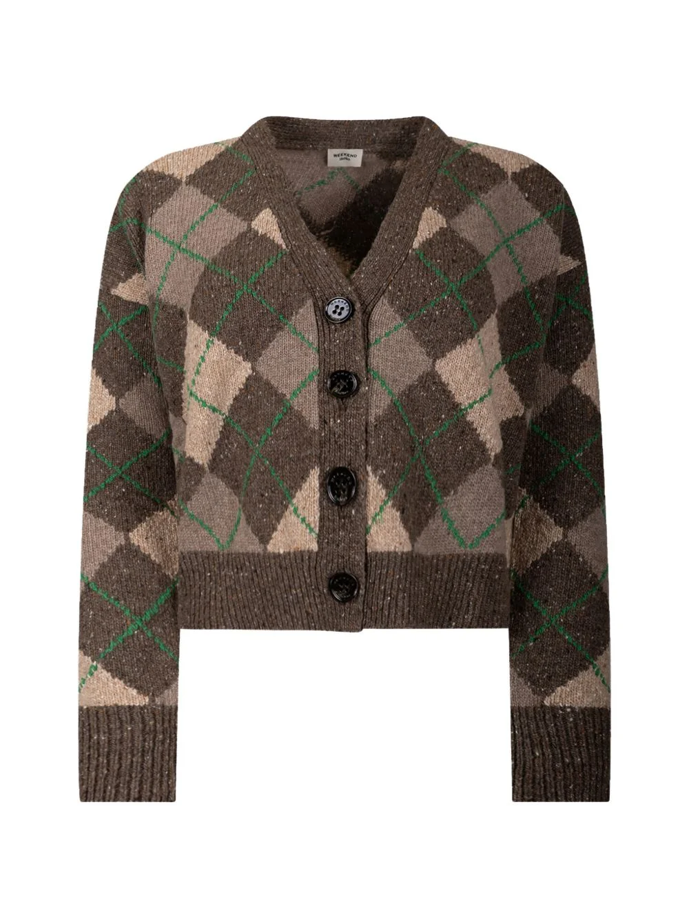 argyle-knit button-up cardigan - 1