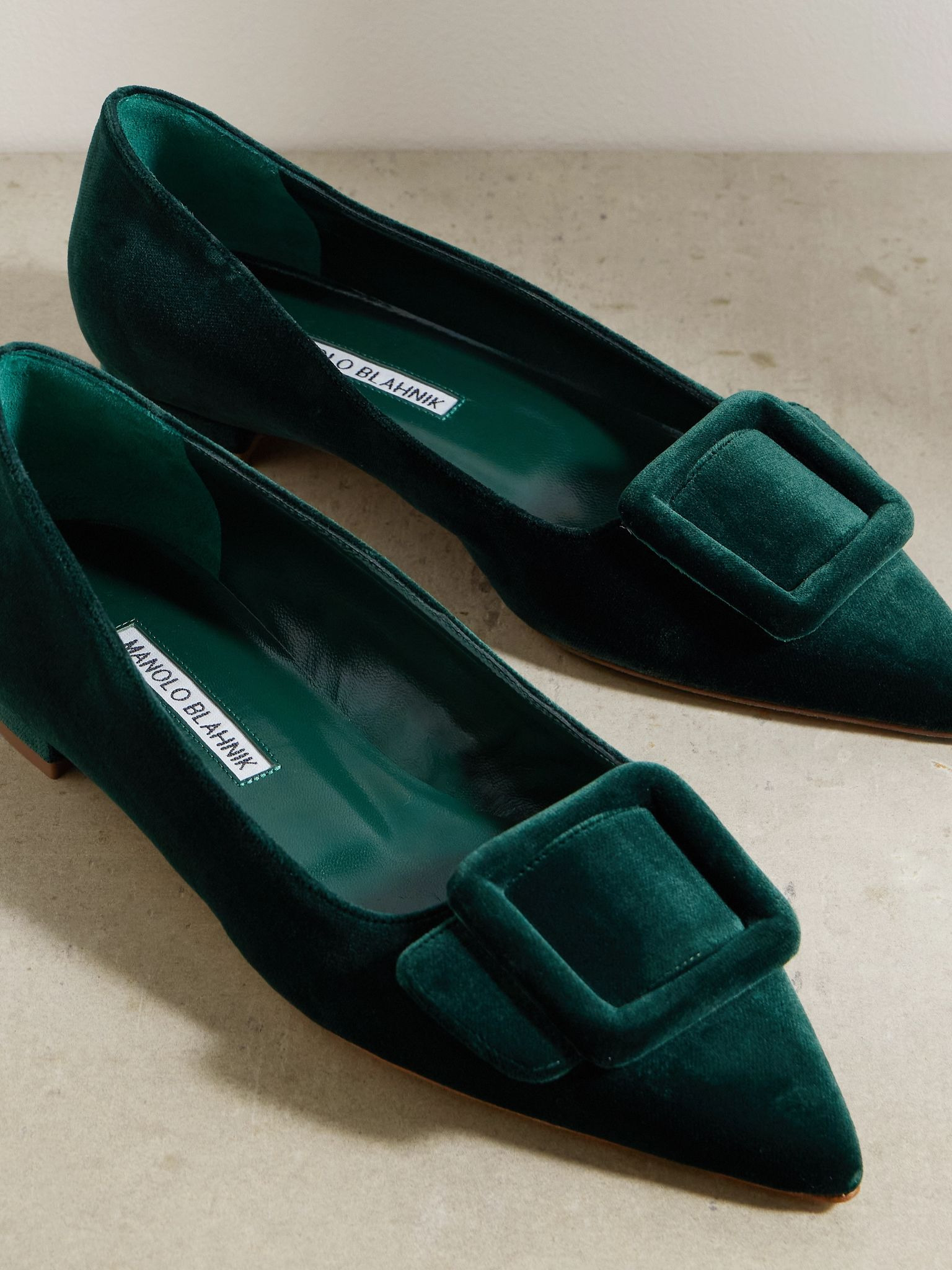 Maysale velvet pointed-toe flats Dark green - 4