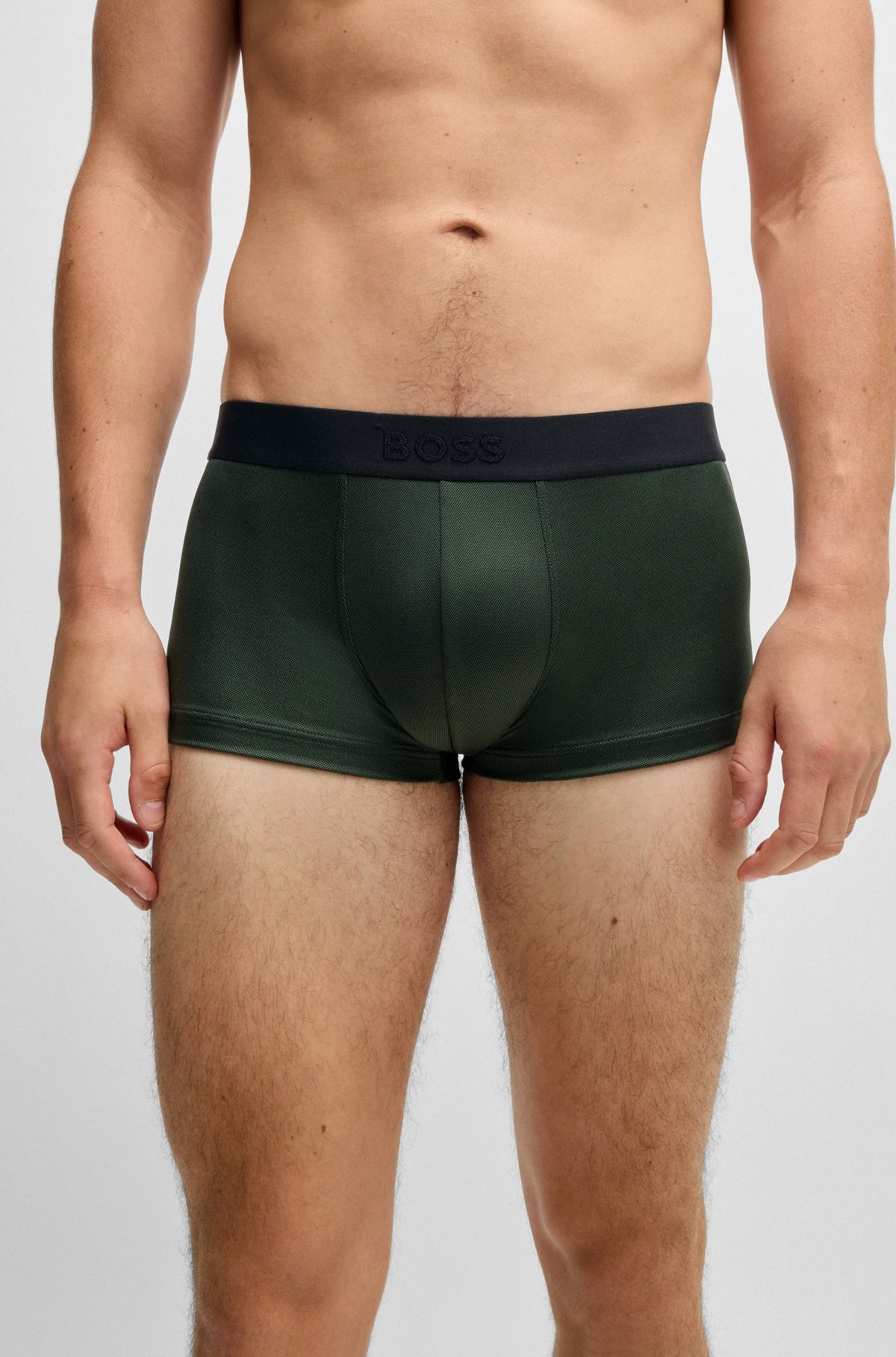 SHINY-PIQUÉ REGULAR-RISE TRUNKS WITH LOGO WAISTBAND - 4