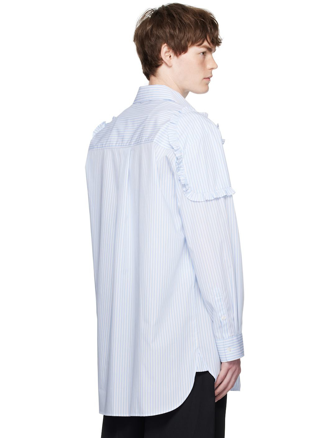 White & Blue Ruffle Shoulder Patch Tunic Shirt - 3