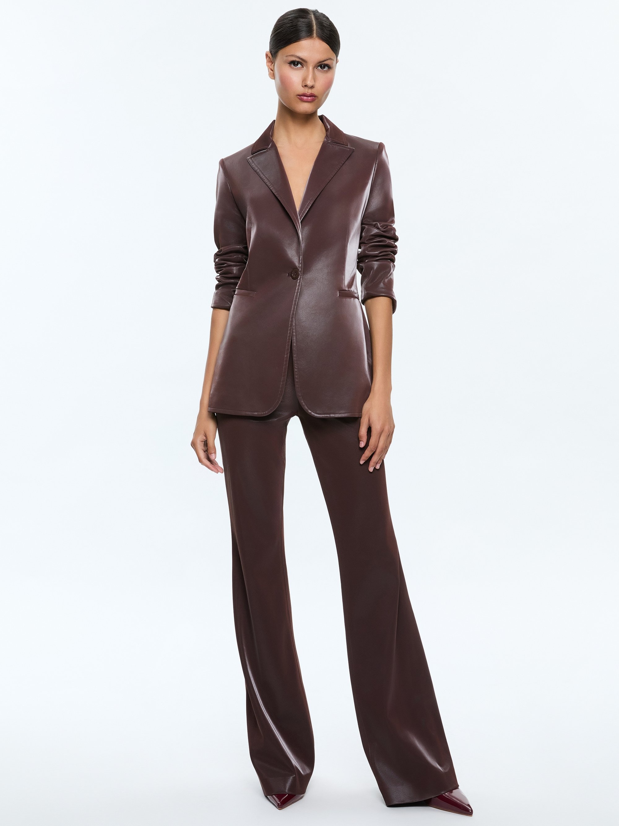 BREANN VEGAN LEATHER LONG FITTED BLAZER - 3