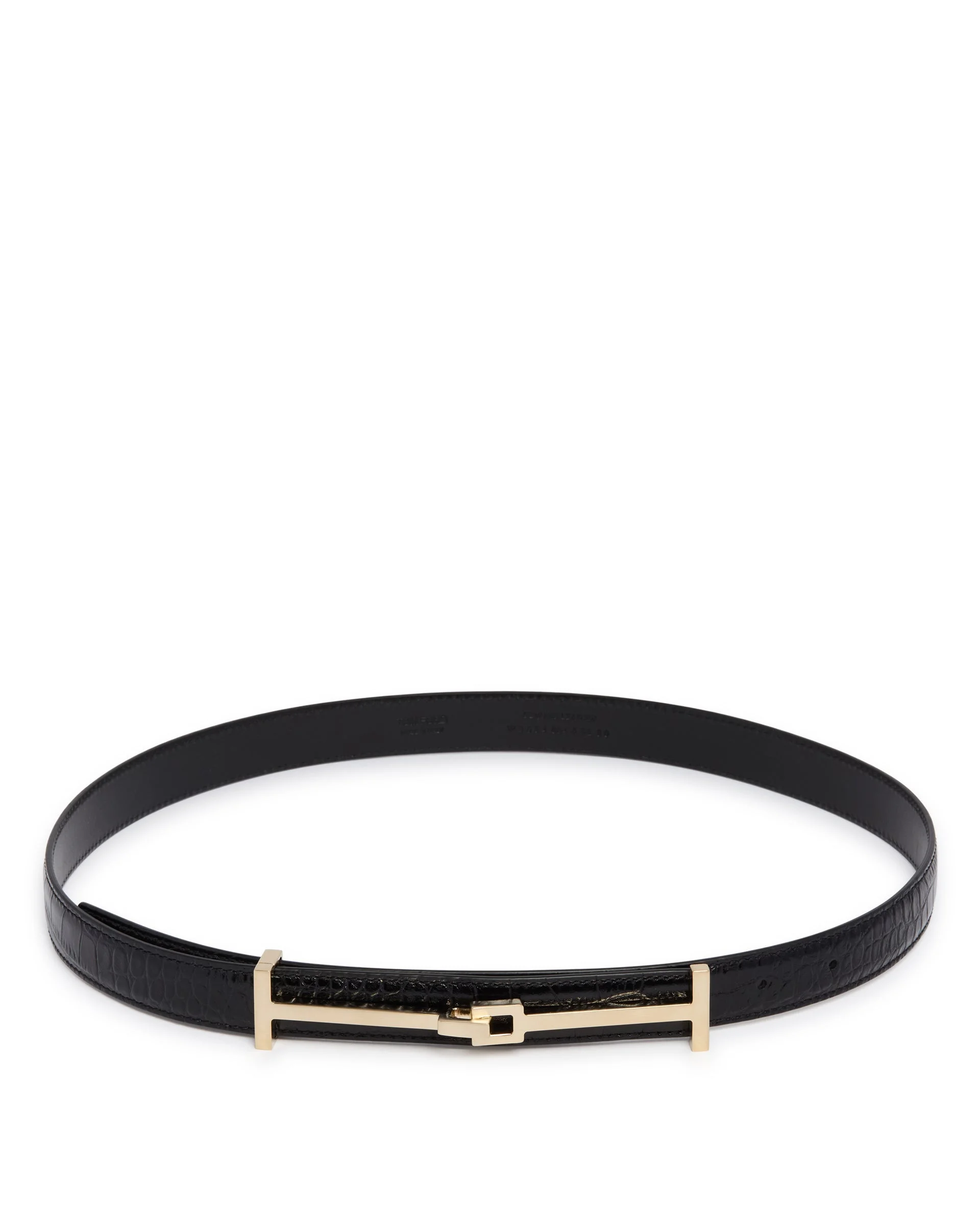 Black Crocodile-Embossed Leather Belt - 1