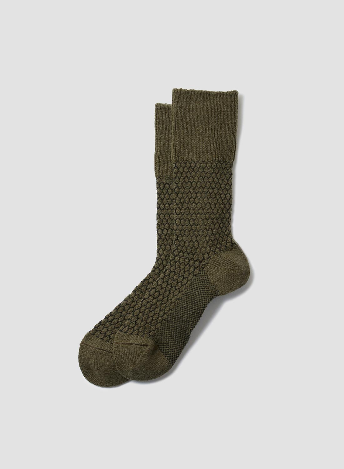 Rototo Woolen Jacquard Crew Sock in Green/Black - 1