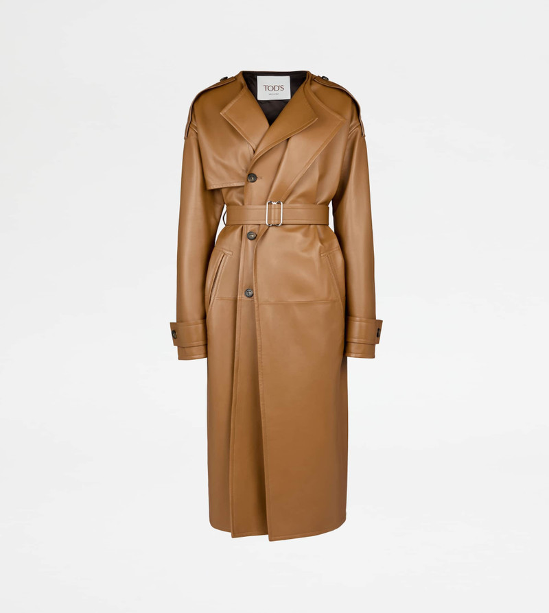 TRENCH COAT IN LEATHER RELAXED FIT - BROWN 1
