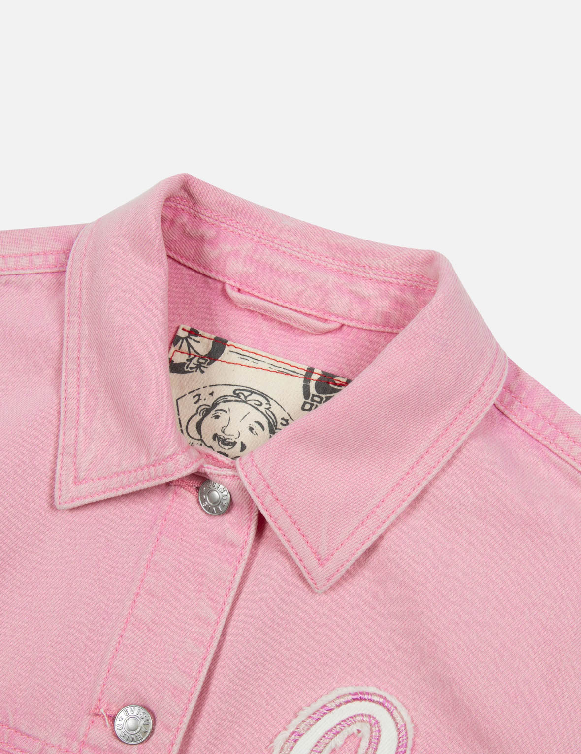 SEAGULL APPLIQUE EMBROIDERY MOCK 2-IN-1 FASHION FIT DENIM JACKET - 7