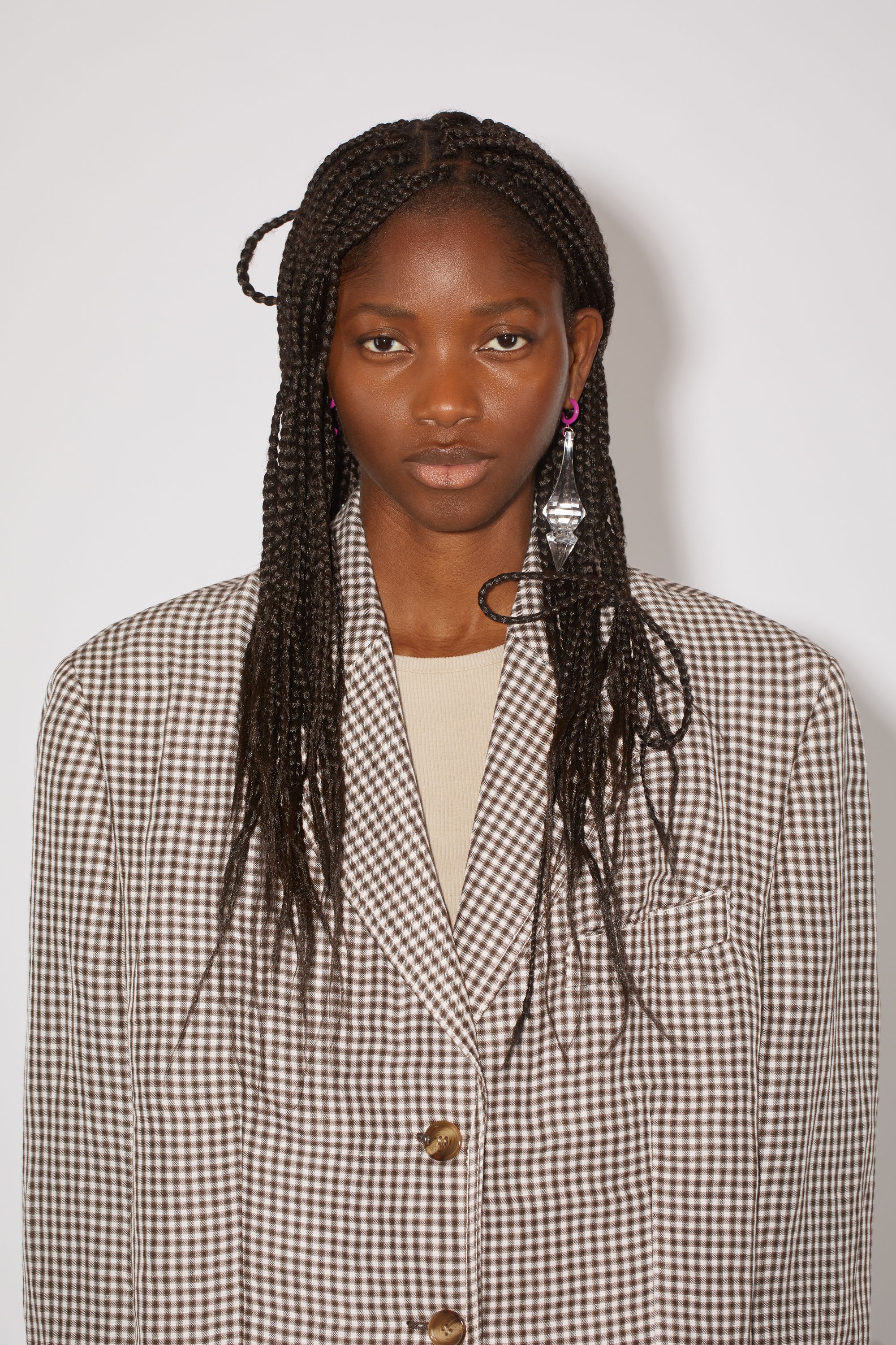 Single-breasted suit jacket - Brown/white - 5