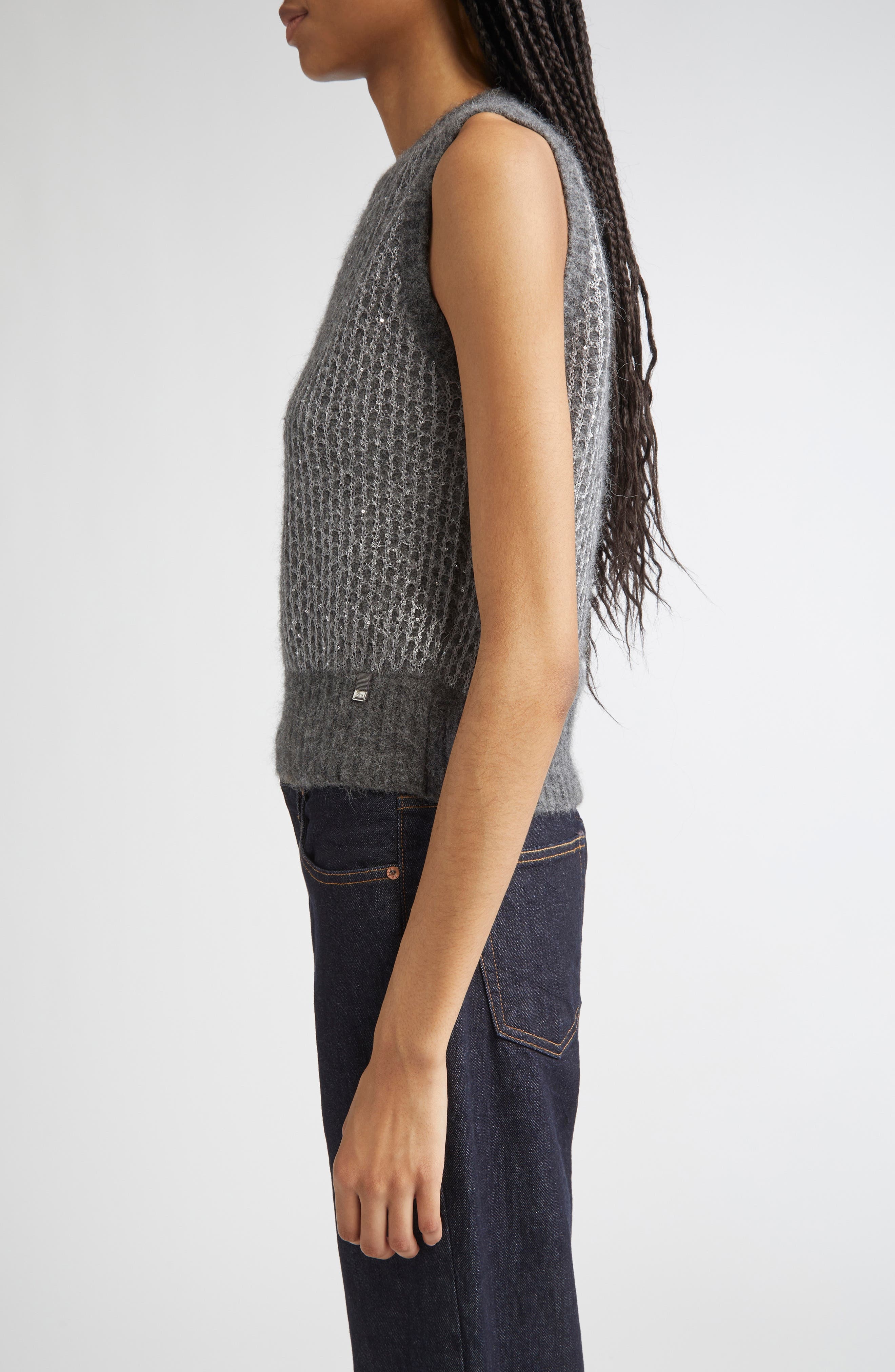 Herno Sequin Metallic Sleeveless Sweater in Grigio Metallo at Nordstrom - 3