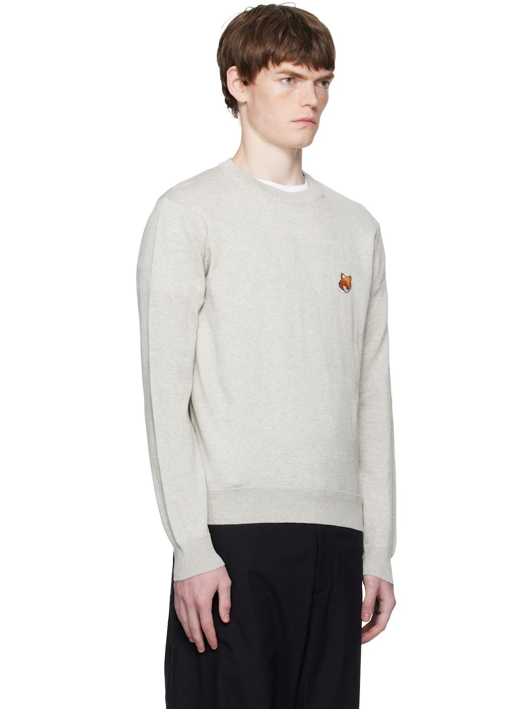 Gray Bold Fox Head Patch Regular Sweater - 2