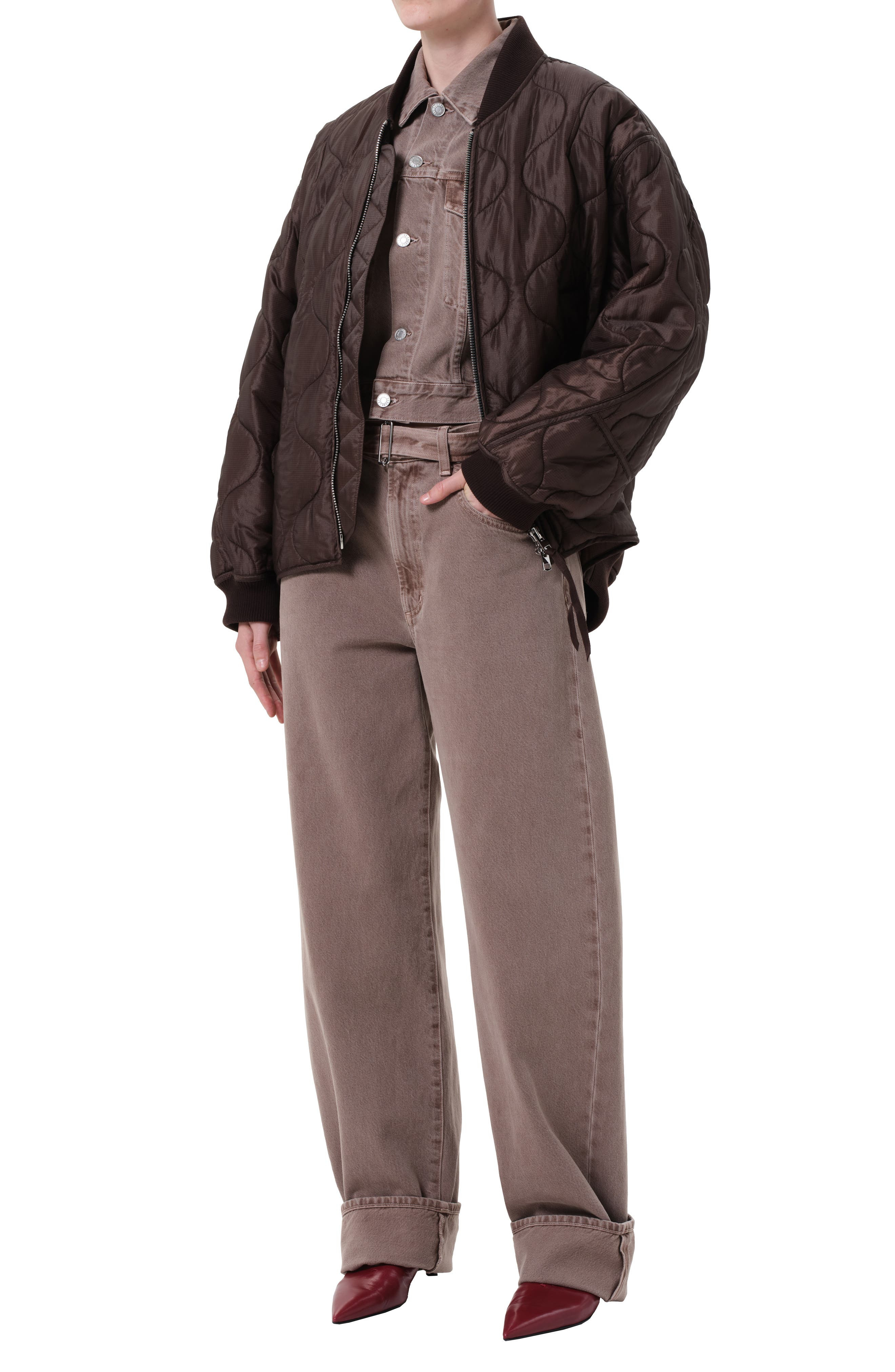 AGOLDE Isla Onion Quilted Bomber Jacket in Bourbon Dk Chocolate Brown at Nordstrom - 5