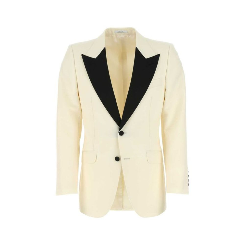 Gucci Men Ivory Wool Blend Blazer - 1