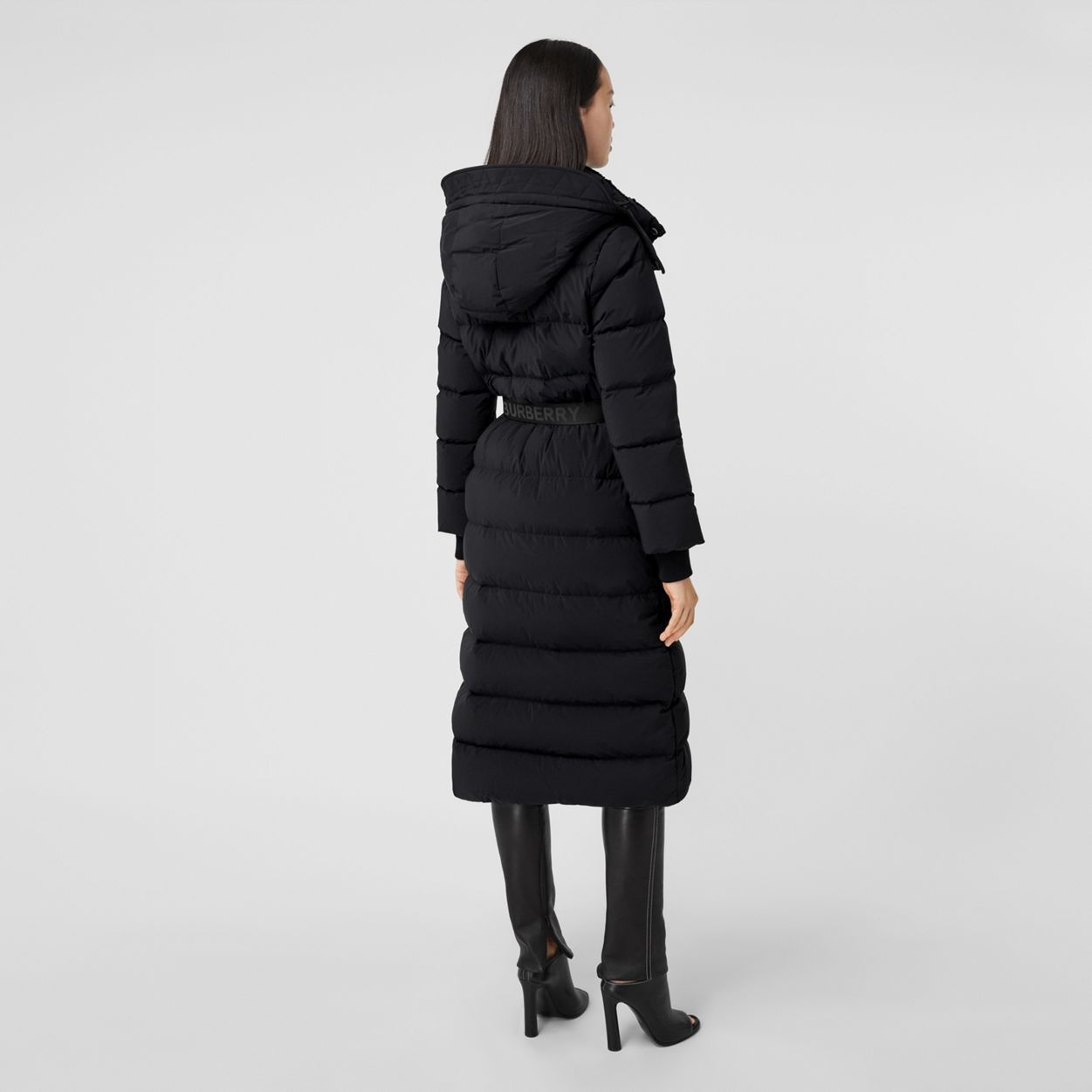 Detachable Hood Belted Puffer Coat - 4