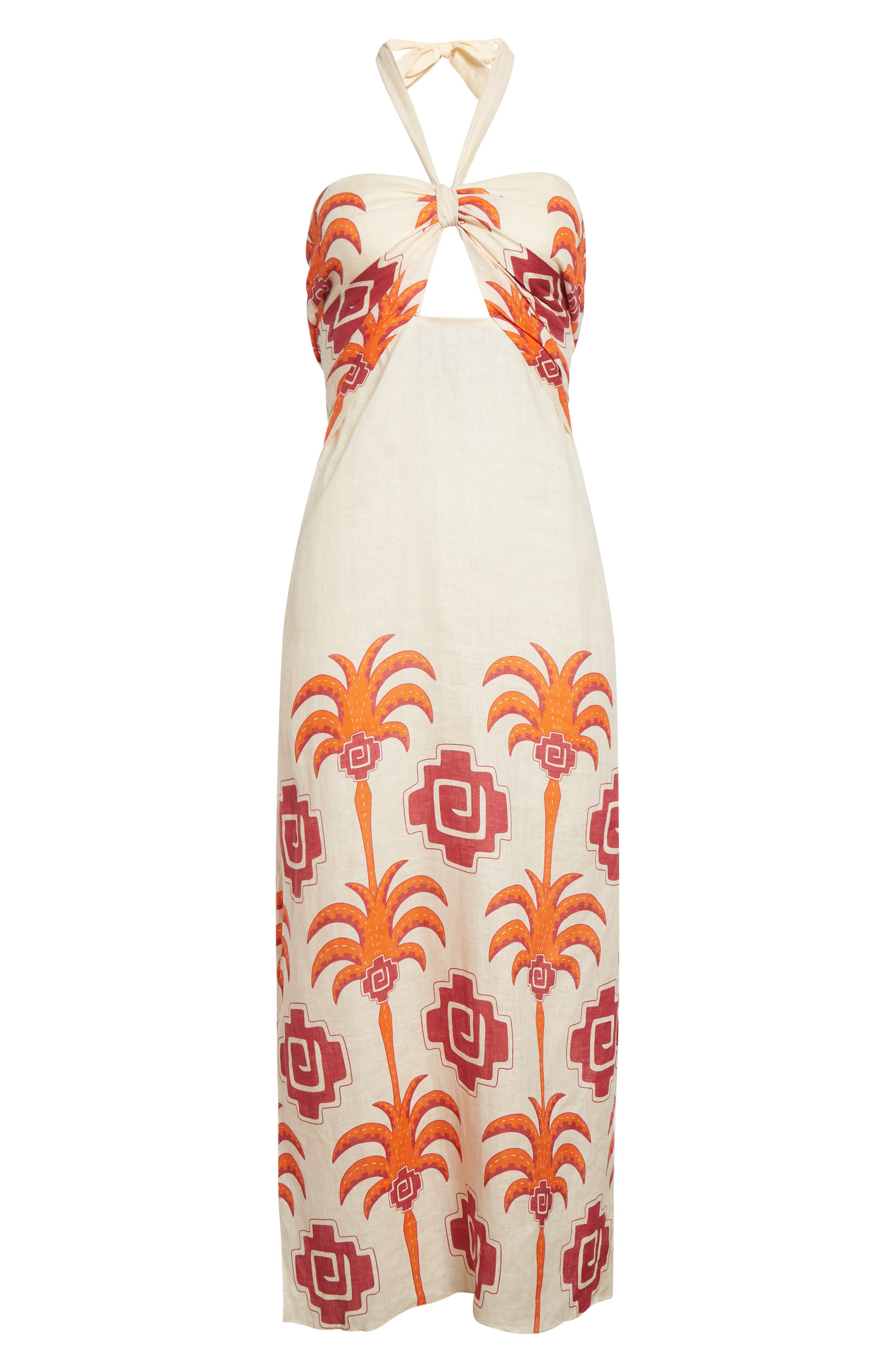 Johanna Ortiz Water Adventure Linen Midi Dress in Ecru /Red/Wine at Nordstrom - 5