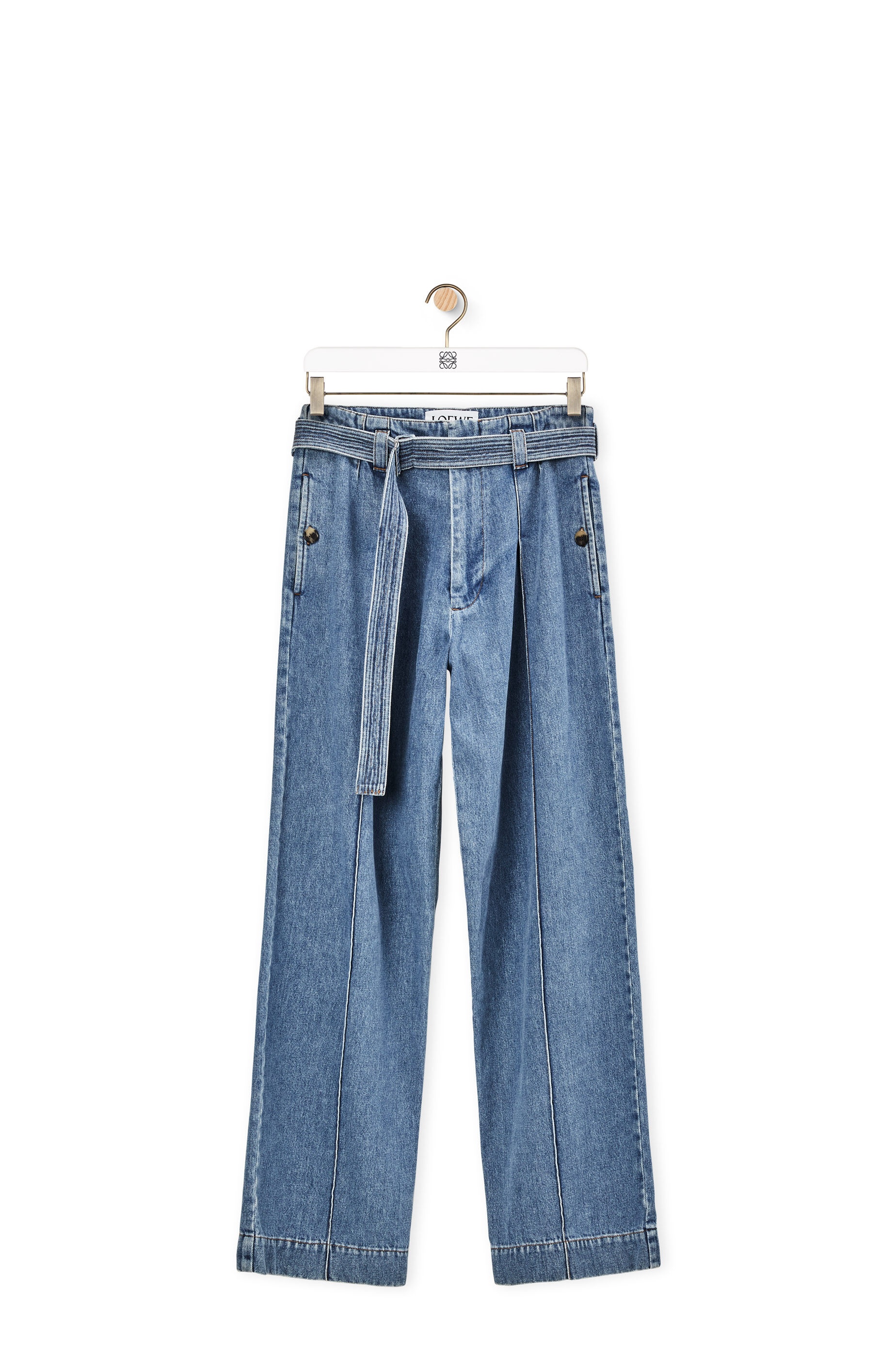 Belted high waist jeans in cotton - 1